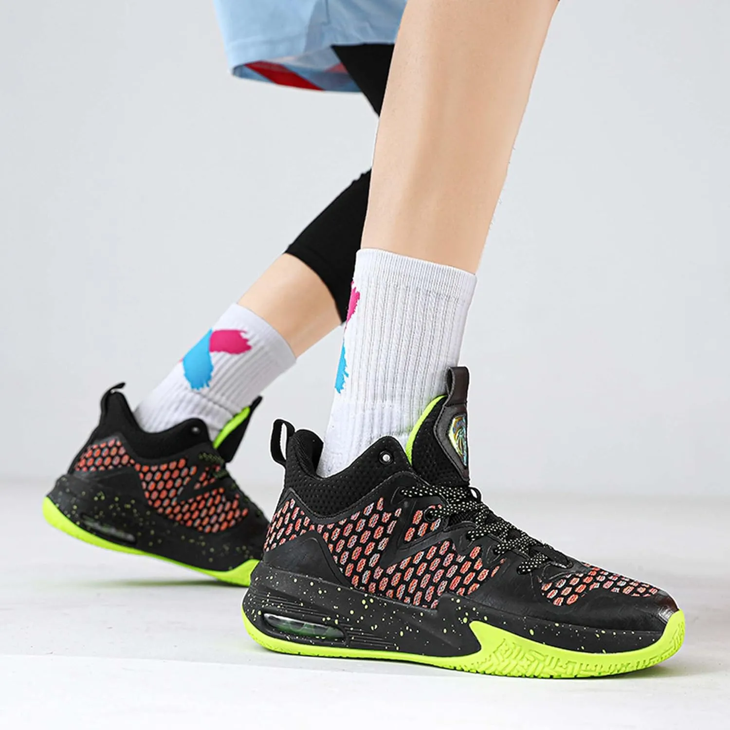 Mens White Lace Up Basketball Shoes Rubber Soles High Elasticity Running Shoes Comfortable and Breathable Badminton Sports Shoes Anti Slip and Wear Resistant Outdoor Hiking Shoes Fitness Shoes