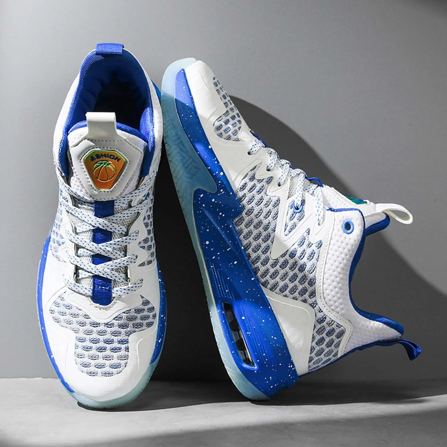 Mens White Lace Up Basketball Shoes Rubber Soles High Elasticity Running Shoes Comfortable and Breathable Badminton Sports Shoes Anti Slip and Wear Resistant Outdoor Hiking Shoes Fitness Shoes