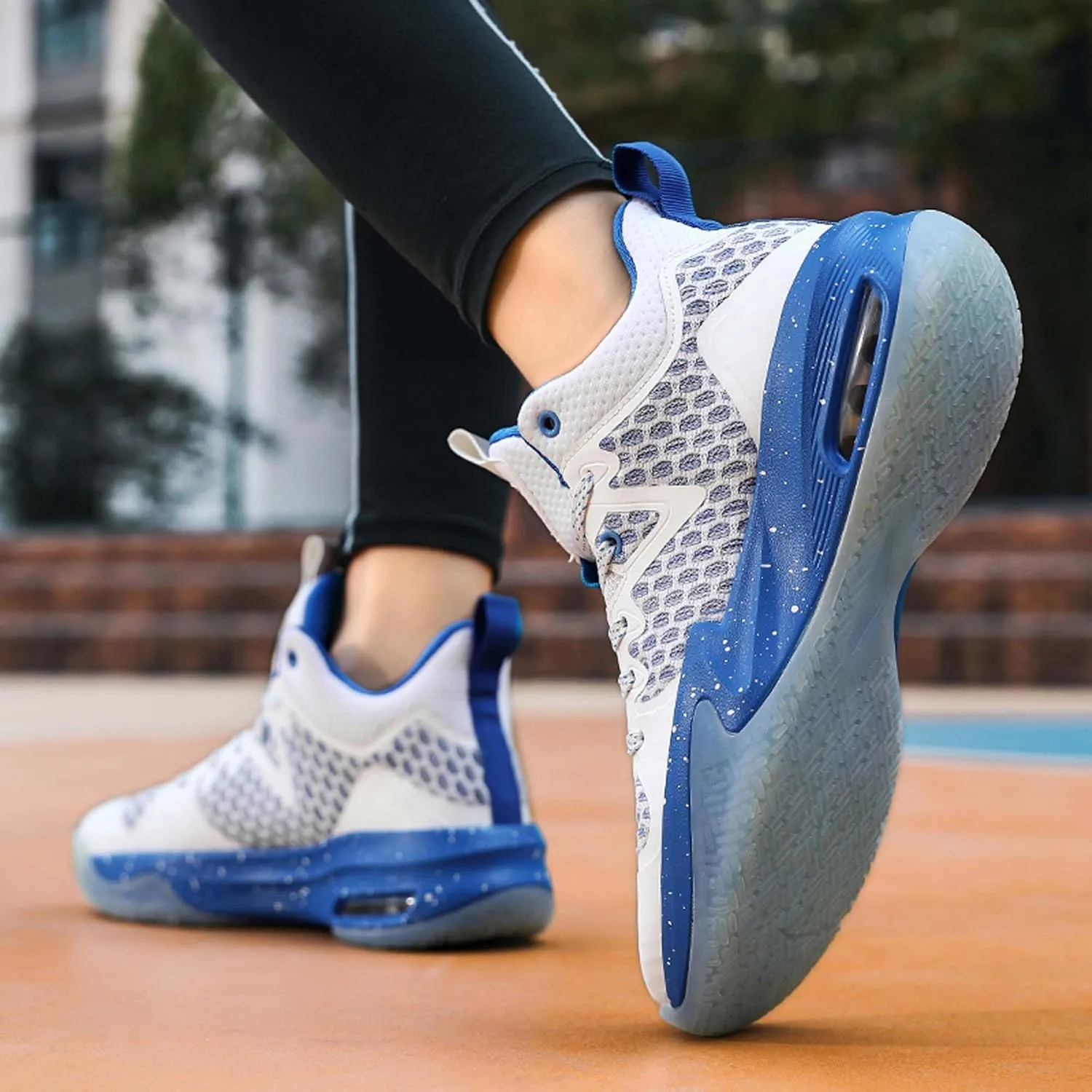 Mens White Lace Up Basketball Shoes Rubber Soles High Elasticity Running Shoes Comfortable and Breathable Badminton Sports Shoes Anti Slip and Wear Resistant Outdoor Hiking Shoes Fitness Shoes