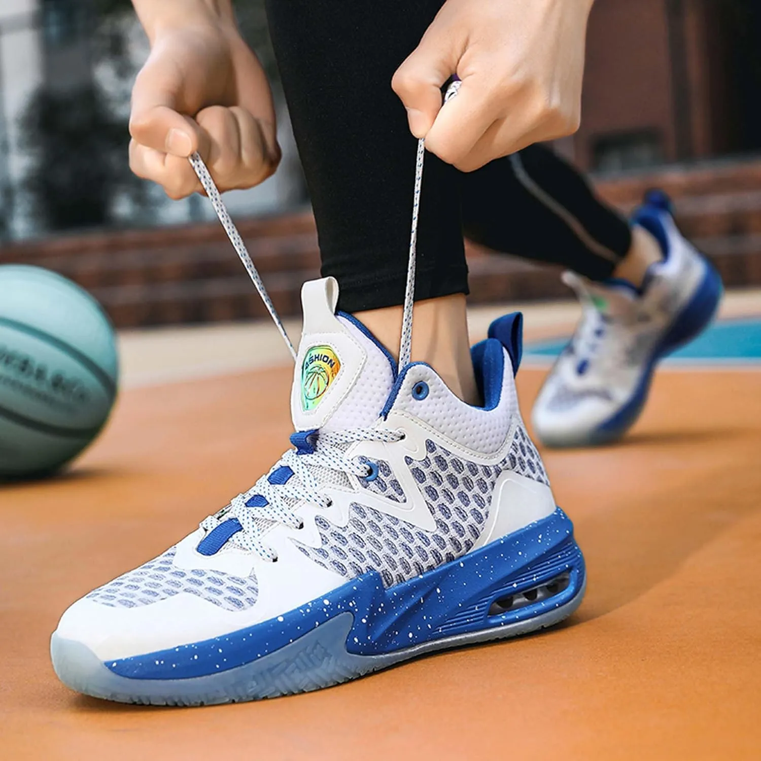 Mens White Lace Up Basketball Shoes Rubber Soles High Elasticity Running Shoes Comfortable and Breathable Badminton Sports Shoes Anti Slip and Wear Resistant Outdoor Hiking Shoes Fitness Shoes