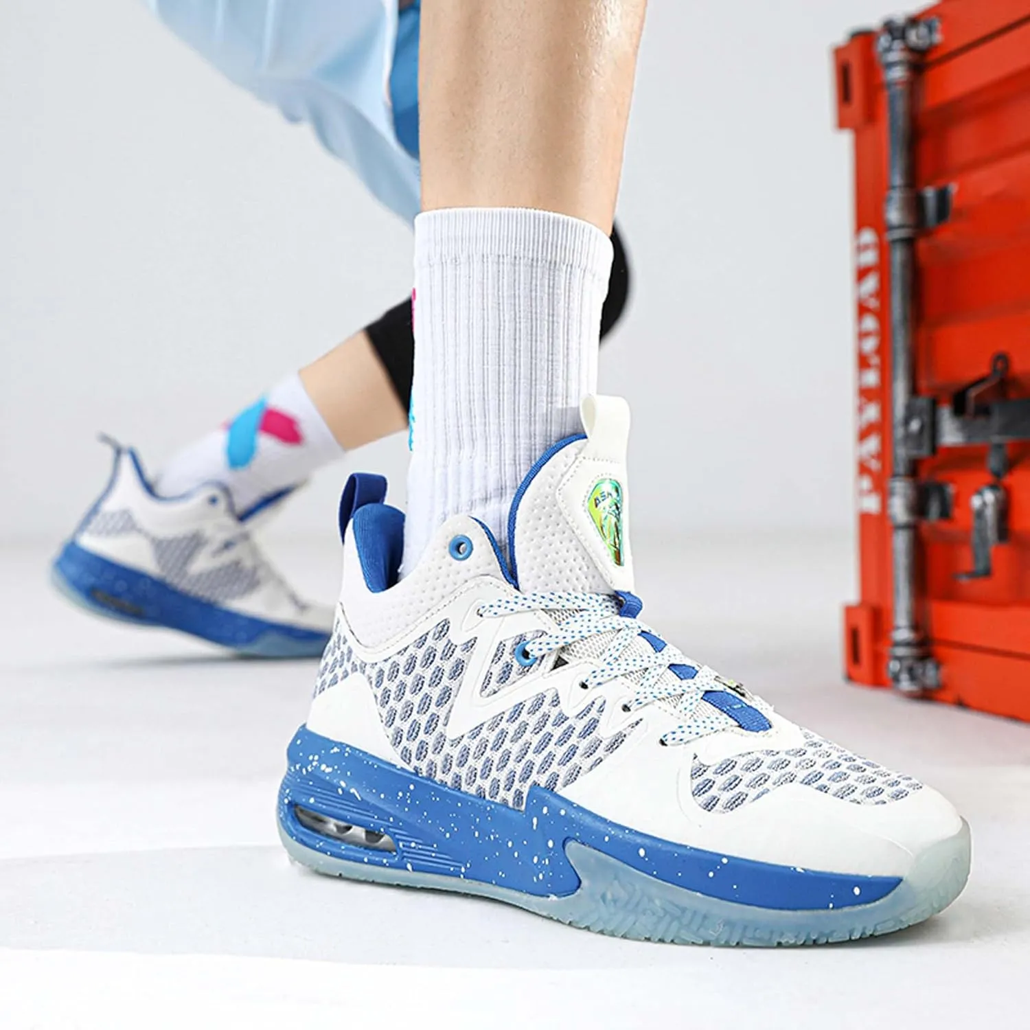 Mens White Lace Up Basketball Shoes Rubber Soles High Elasticity Running Shoes Comfortable and Breathable Badminton Sports Shoes Anti Slip and Wear Resistant Outdoor Hiking Shoes Fitness Shoes