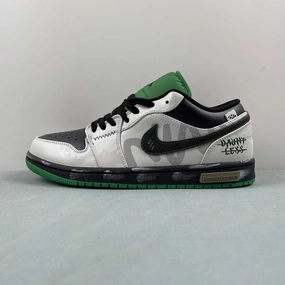 Neutral Cushioning Profile Walking Sneakers Air Jordan 1 Low Black Black Lucky Green White 553558-065