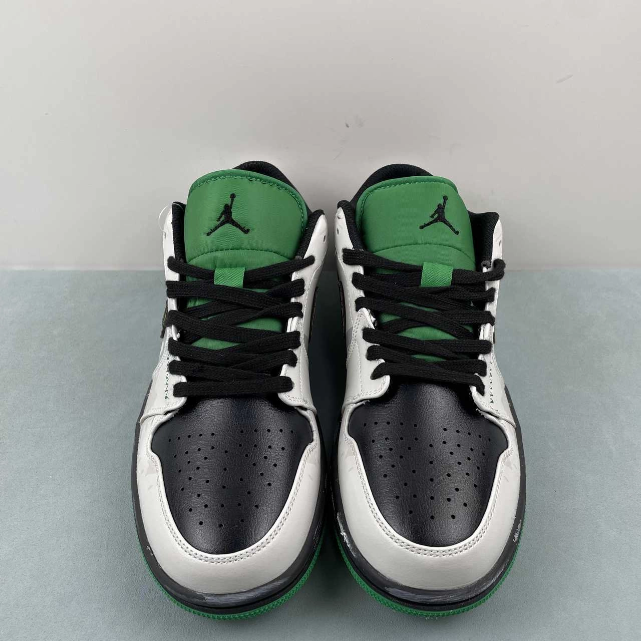 Air Jordan 1 Low Black Black Lucky Green White 553558-065 Comfort Style