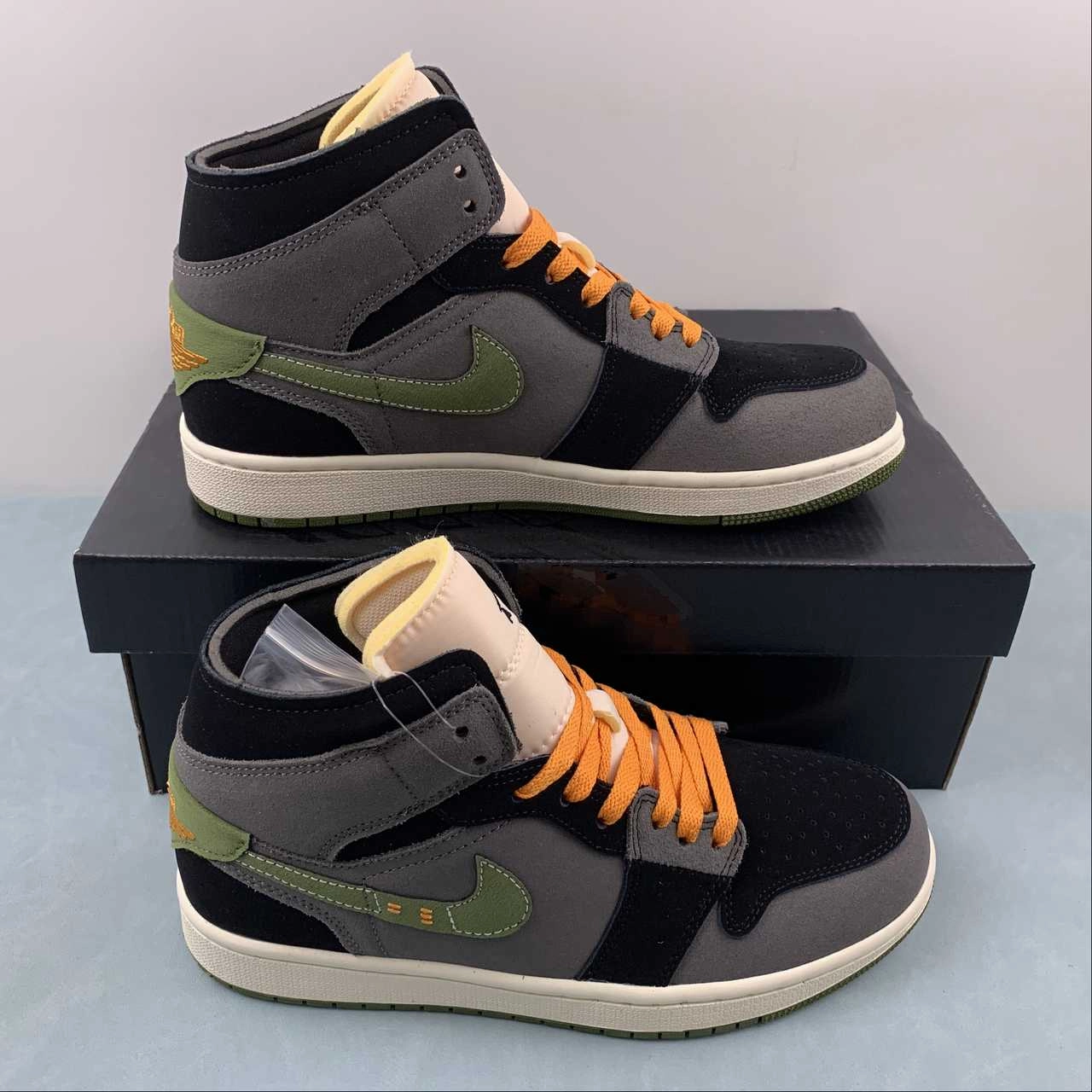 Air Jordan 1 Mid SE CRAFT Anthracite Light Olive FD6817-003 Abrasion Resistant Outsole All-day breathability