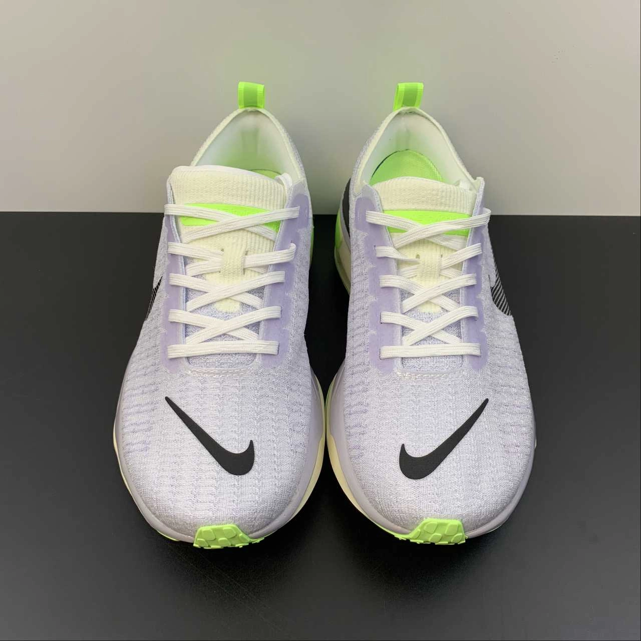 ZoomX Invincible Run FK 3 Blue Tint Green Strike Purple Agate DR2660-100 Interior foam hugs the foot for secure containment Travel Gear