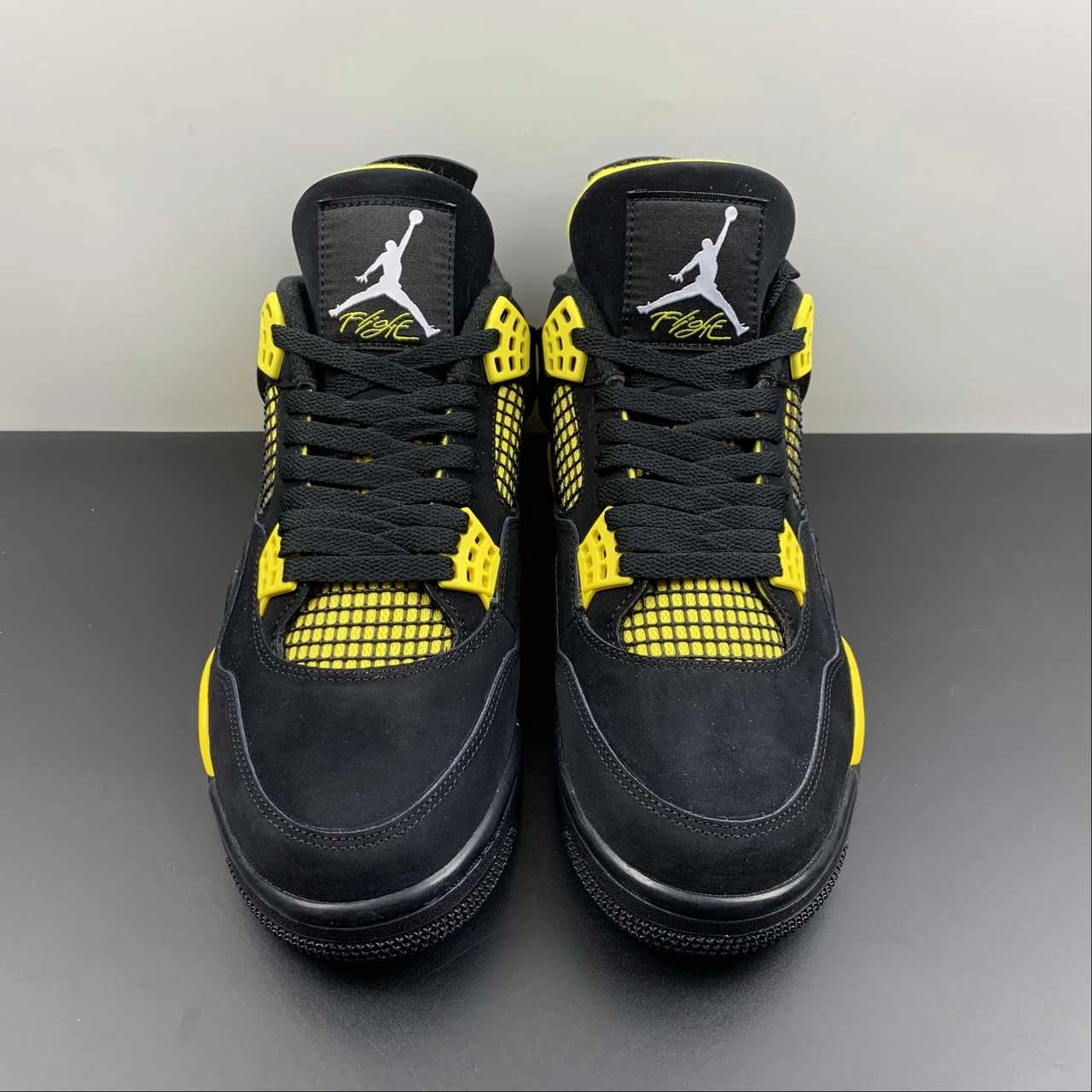 Air Jordan 4 Retro Thunder Black White Tour Yellow DH6927-017 Breathable fabric