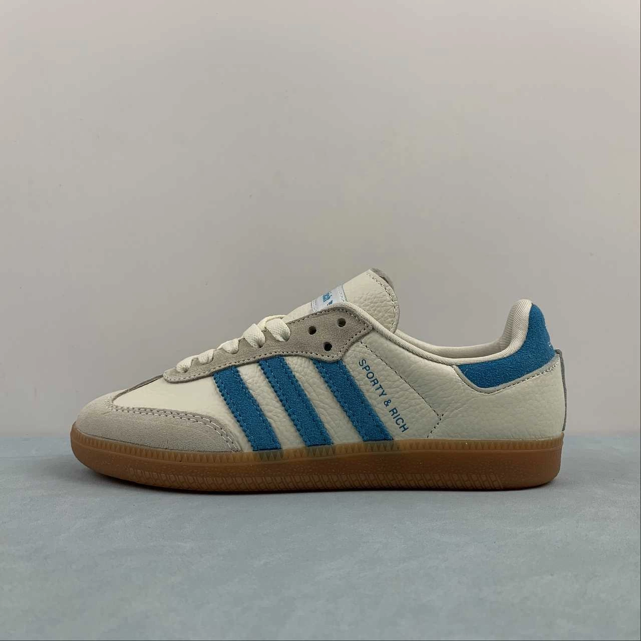 Flex Pattern Soft Lining Adidas SAMBA OG Sporty and Rich Cream White Blue Rush Gum IE7096