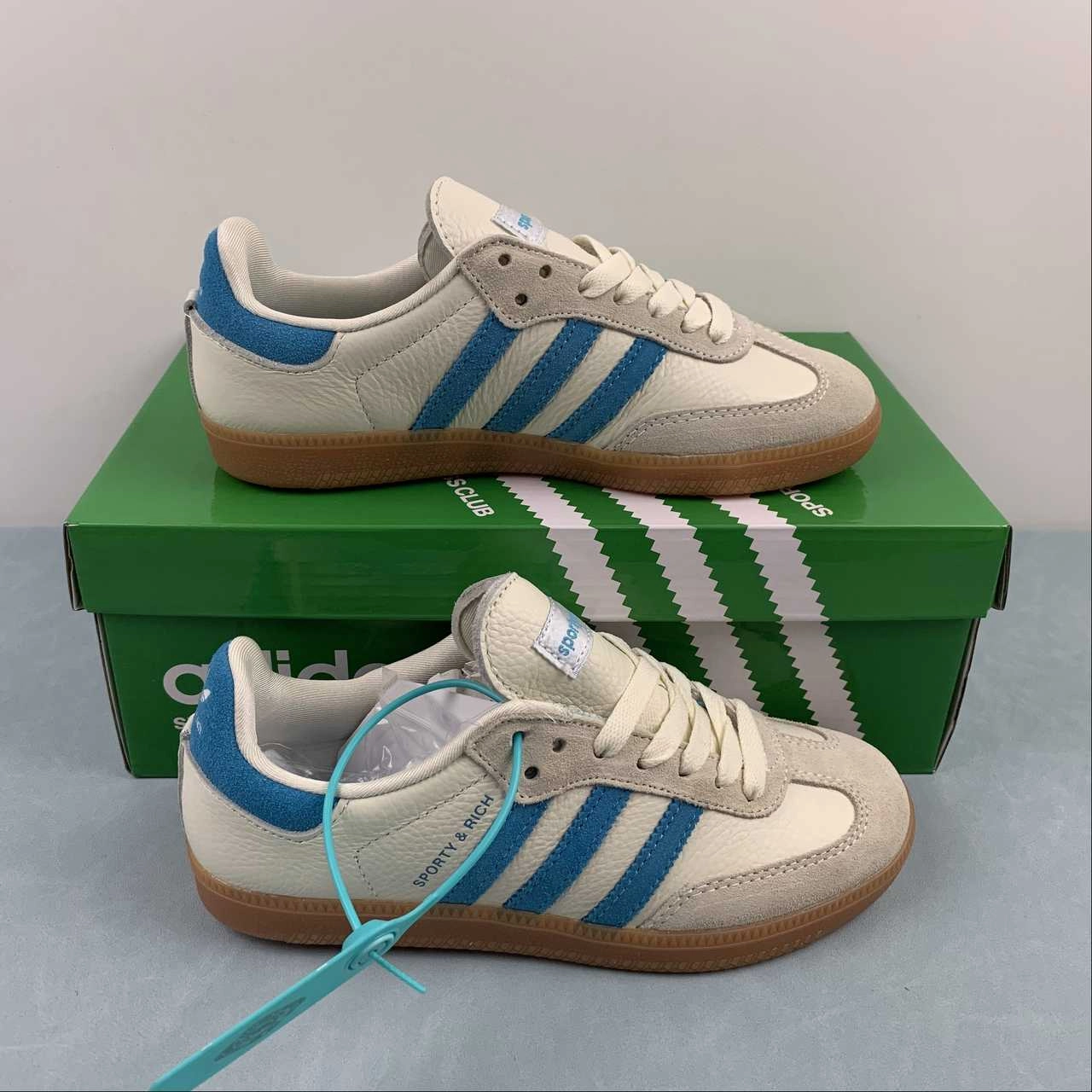 Coffee Run Grip Support Adidas SAMBA OG Sporty and Rich Cream White Blue Rush Gum IE7096