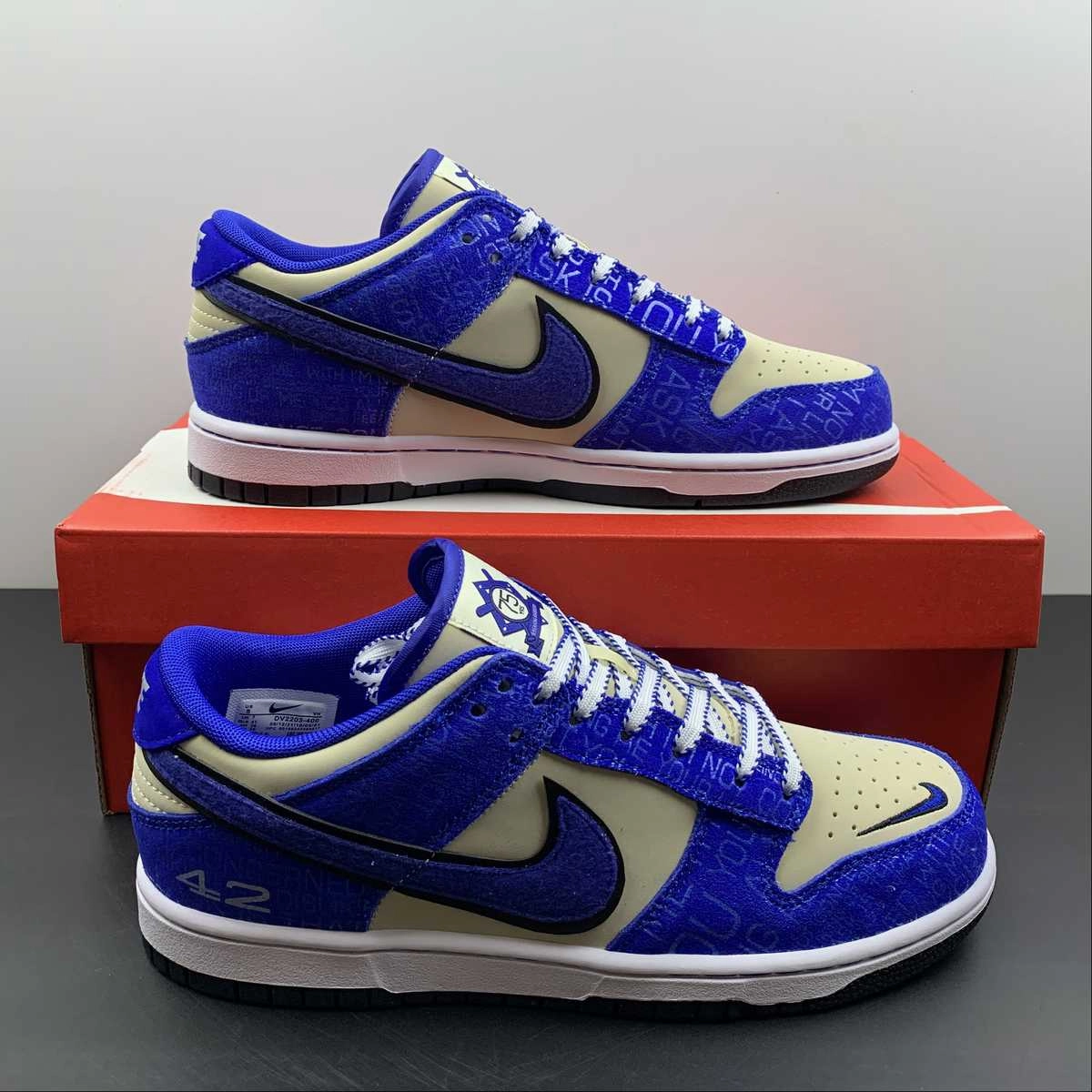 Wide Toe Box Design SB Dunk Low Jackie Robinson Racer Coconut Blue DV2203-400