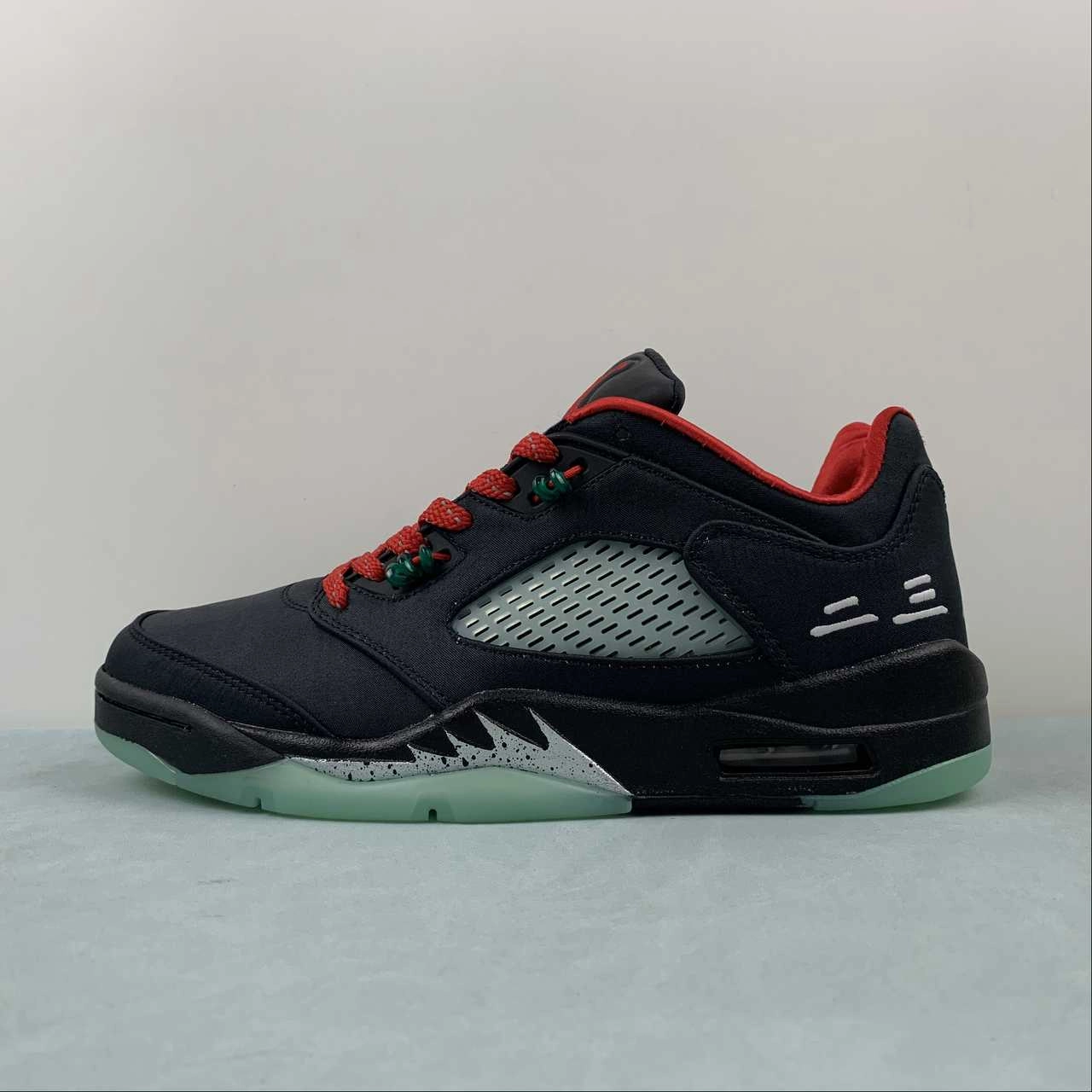 Lace Up Design Washable Air Jordan 5 Retro Low Classic Jade Fire Red Metallic Silver Black x Clot DM4640-036