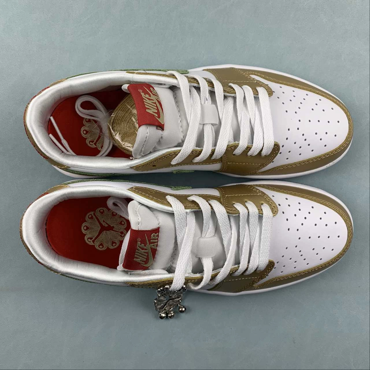 Air Jordan 1 Low OG GS Year of the Dragon Sail Oil Green Metallic Gold Grain FQ6593-100 Anti Slip Tread Design Dual Density Insole