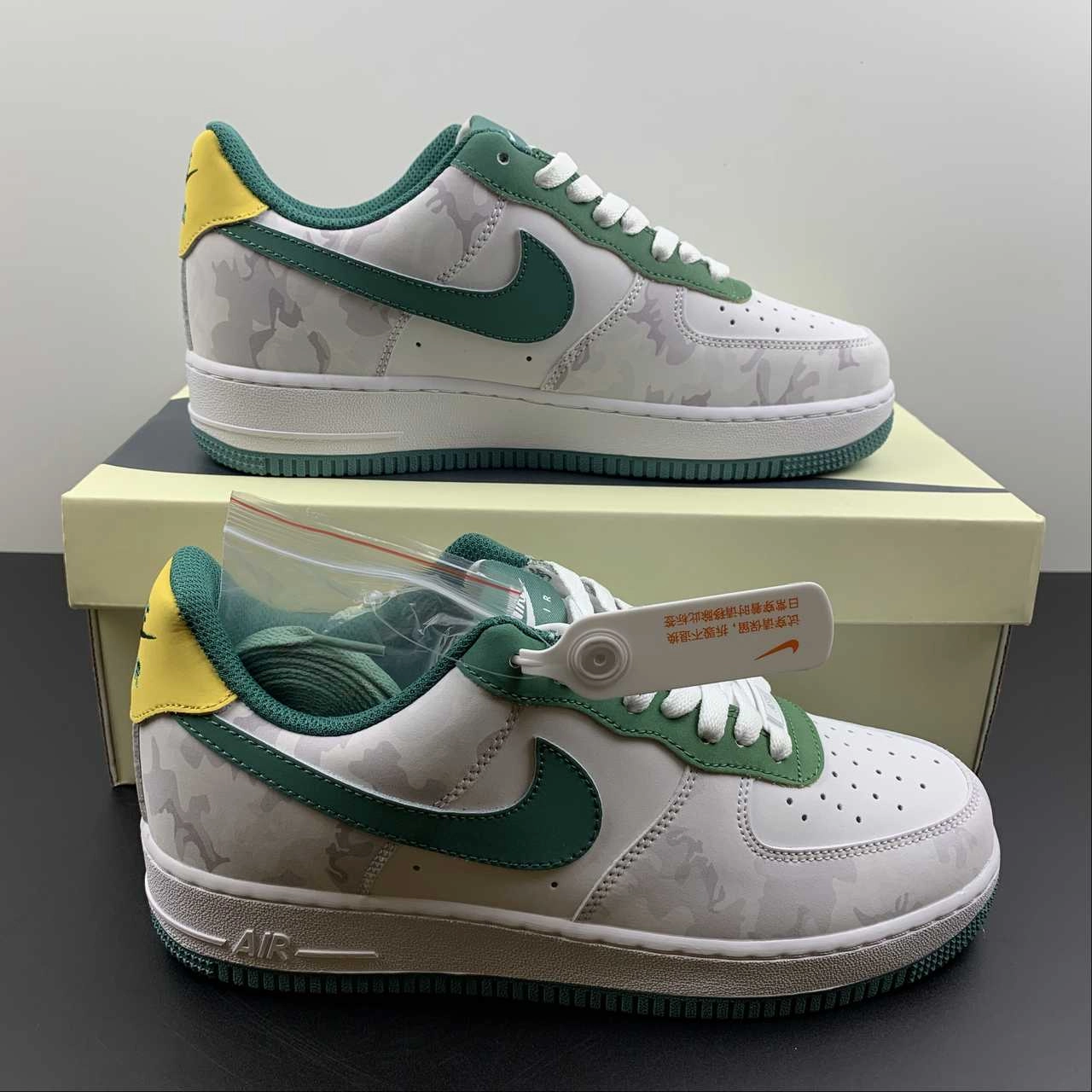 Air Force 1 Low White Dark Green Yellow AF1234-009 Minimal Choice Quick Slip