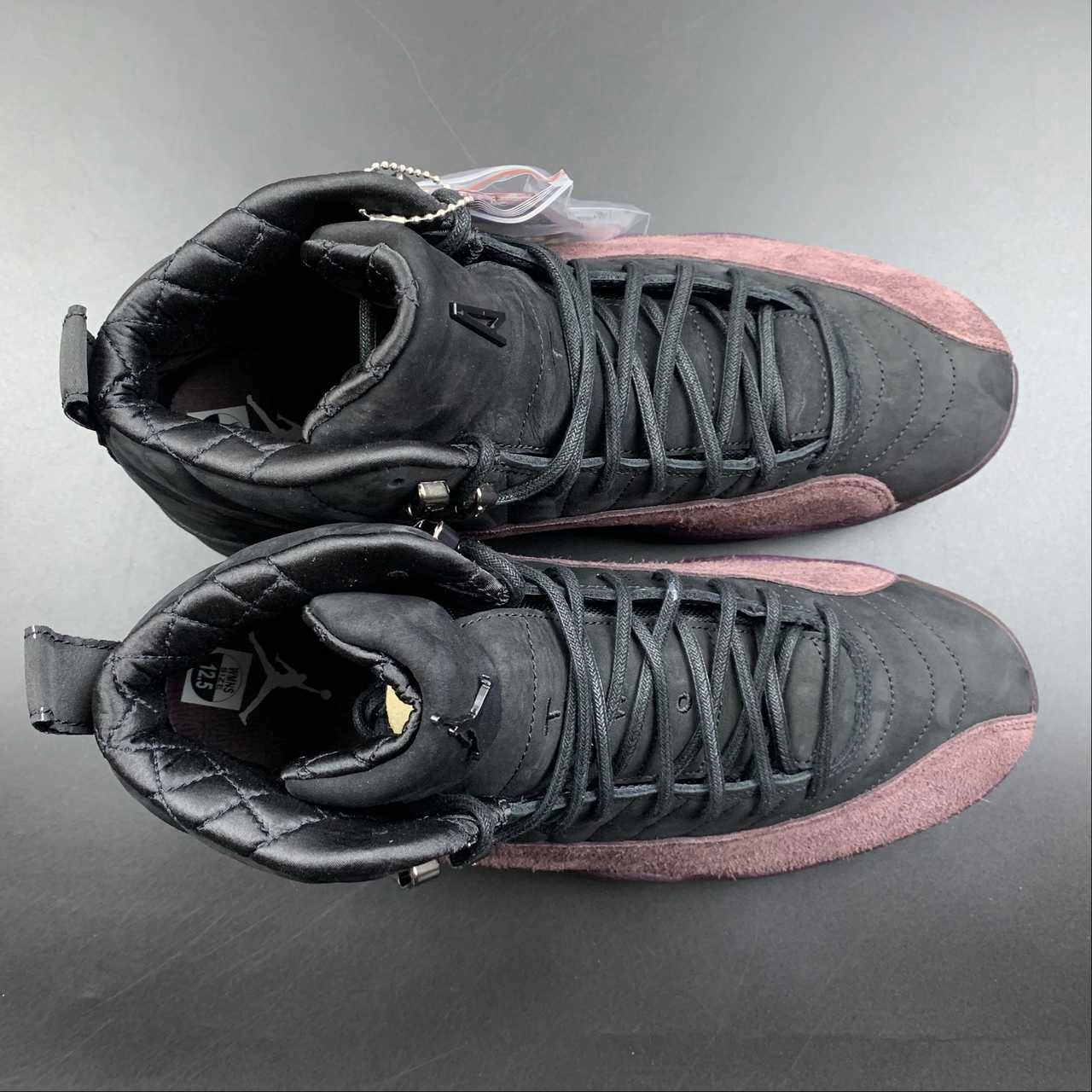 Air Jordan 12 Retro x A Ma Maniere Black Burgundy Crush DV6989-001 Velcro Closure Ultra Light Frame