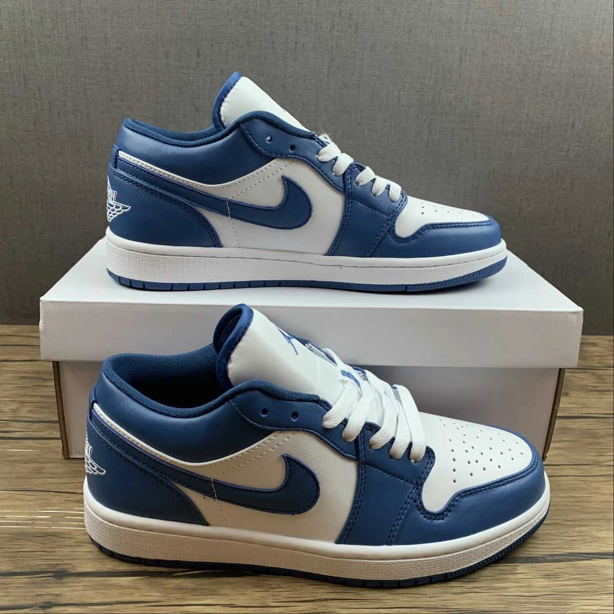 Air Jordan 1 Low White Dk. Marina Blue-White DC0774-114 Durable Lace System Air Cushioned Sole