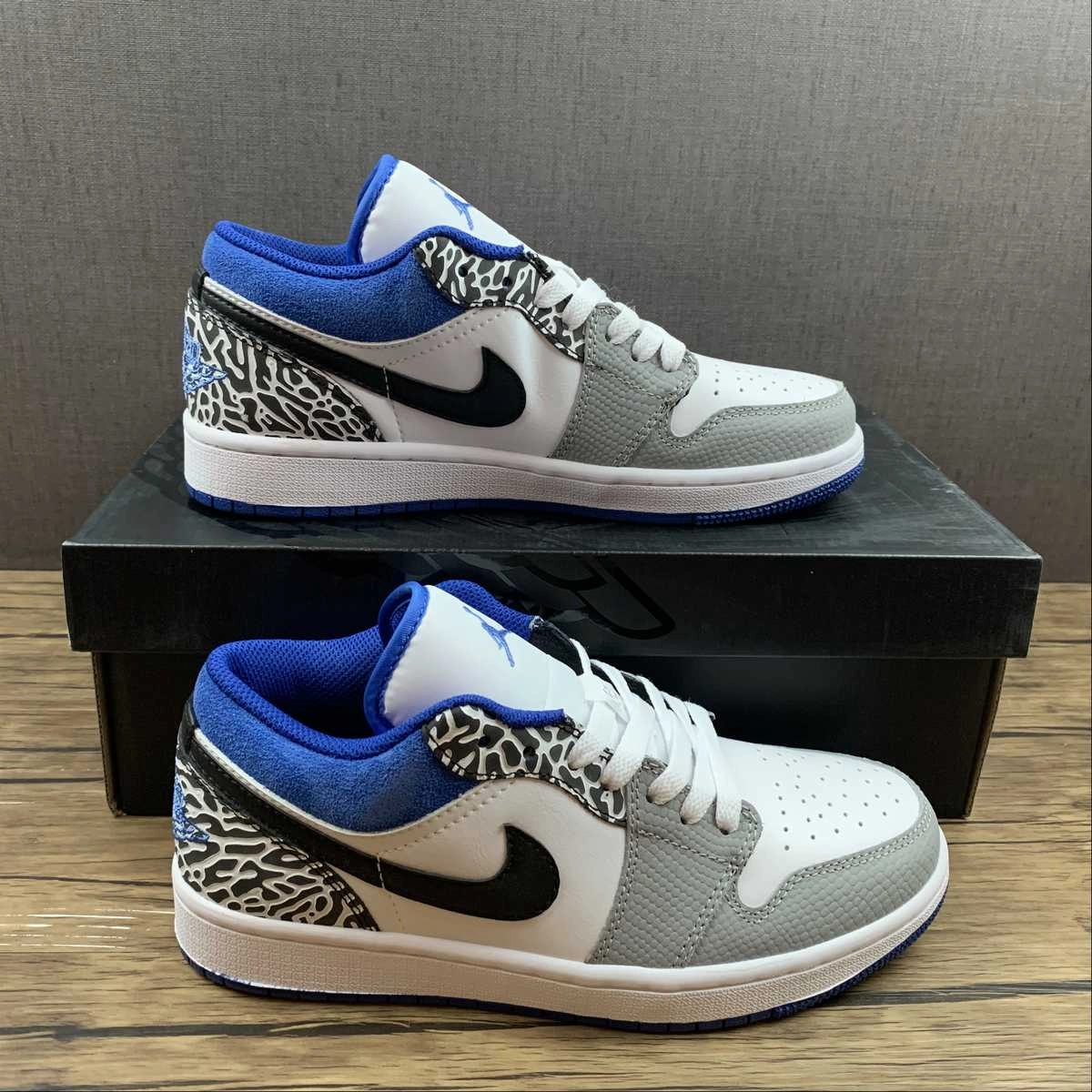 Air Jordan 1 Low White Grey-True Blue Black DM1199-140 Energy Return Design Quick Entry
