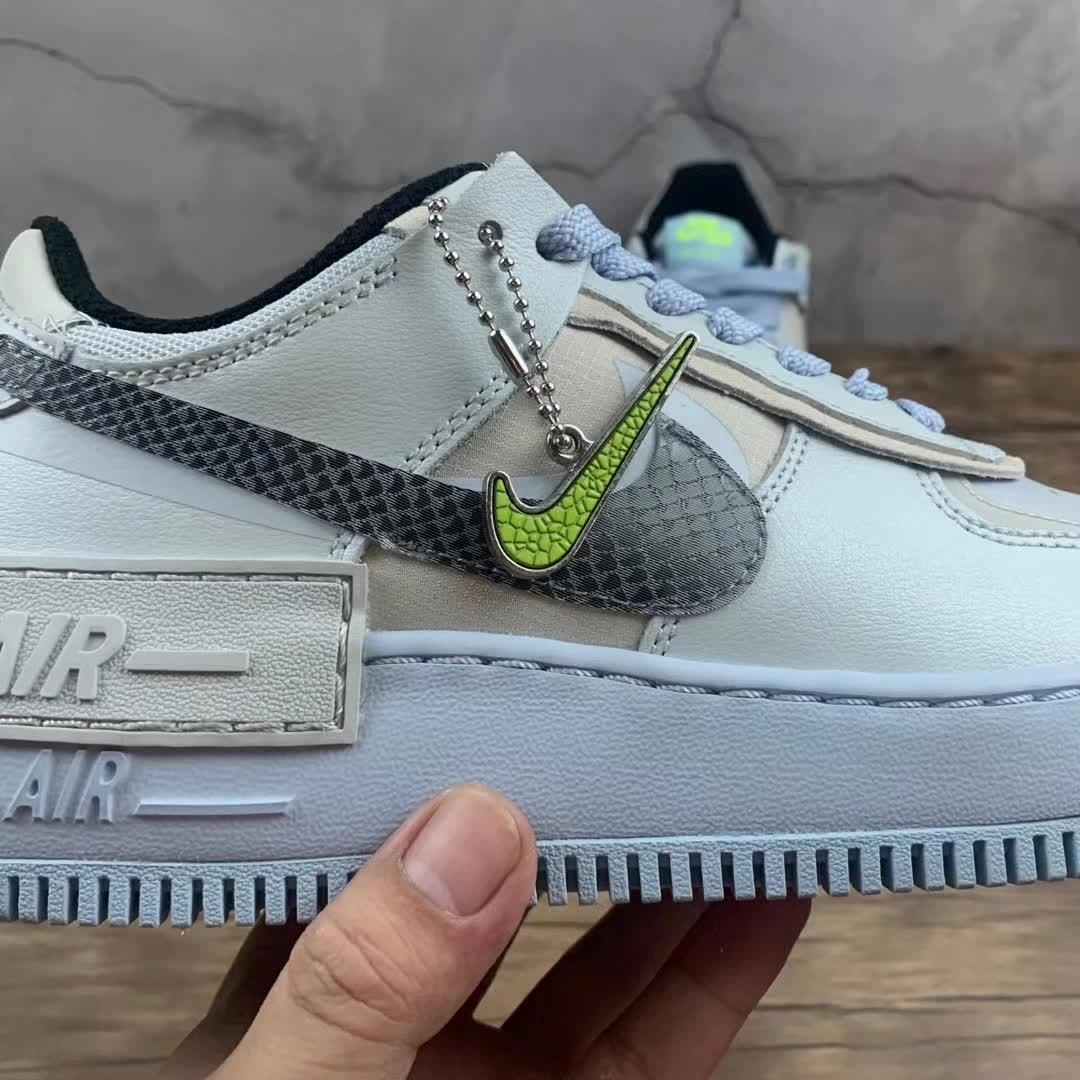 Neon Bright Air Force 1 Shadow Snakeskin Pure Platinum Light Bone Hydrogen Blue Smoke Grey CV3027 001