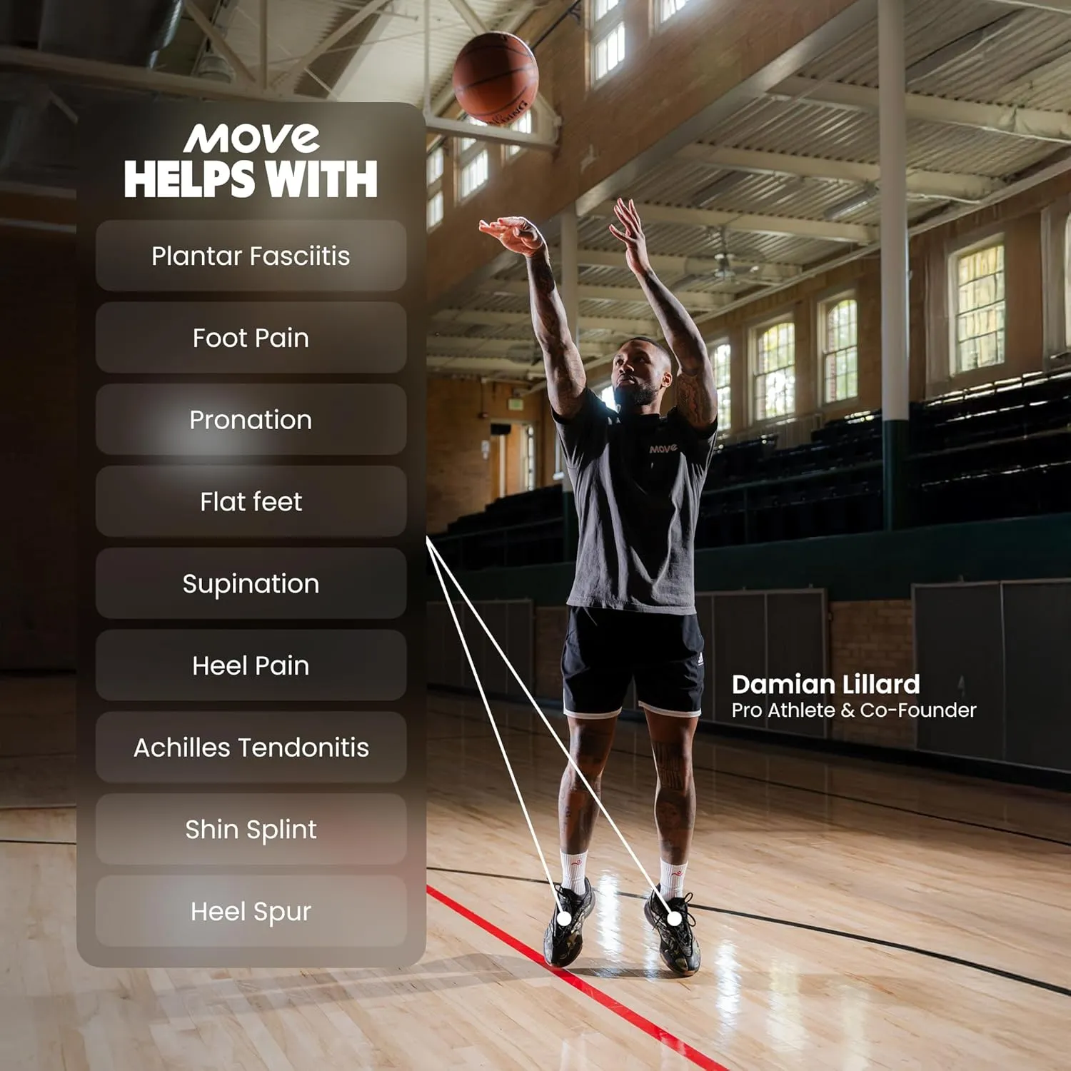 MOVE Game Day Pro- Ultimate Performance Sports Insoles for Basketball, Volleyball, Football, Tennis, Athletics, Baseball, Running, and Active Lifestyle. Extra Shock Absorption (M 15-15.5/WM 16.5-17)