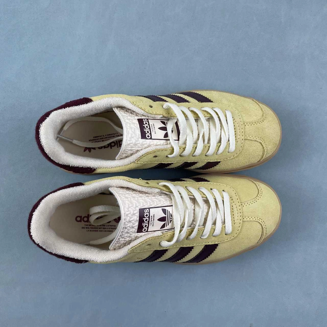 Adidas Gazelle Bold Almost Yellow Maroon Wonder White IF5937 SyntheticMaterial Cushioned