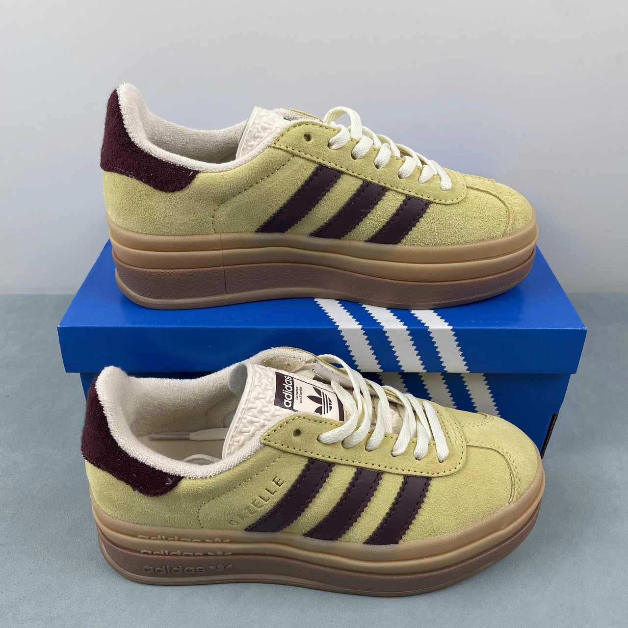 Adidas Gazelle Bold Almost Yellow Maroon Wonder White IF5937 Summit Run Plan Hike