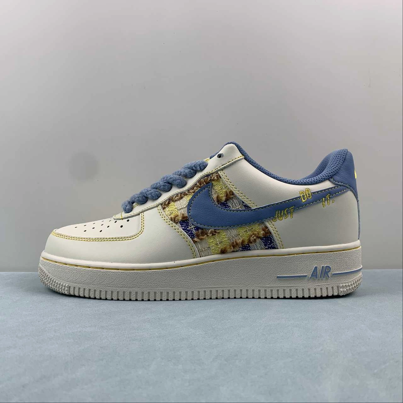 Swing Hike FlexibleOutsole Air Force 1 07 Low Just Do It White Yellow Blue FJ7740-018