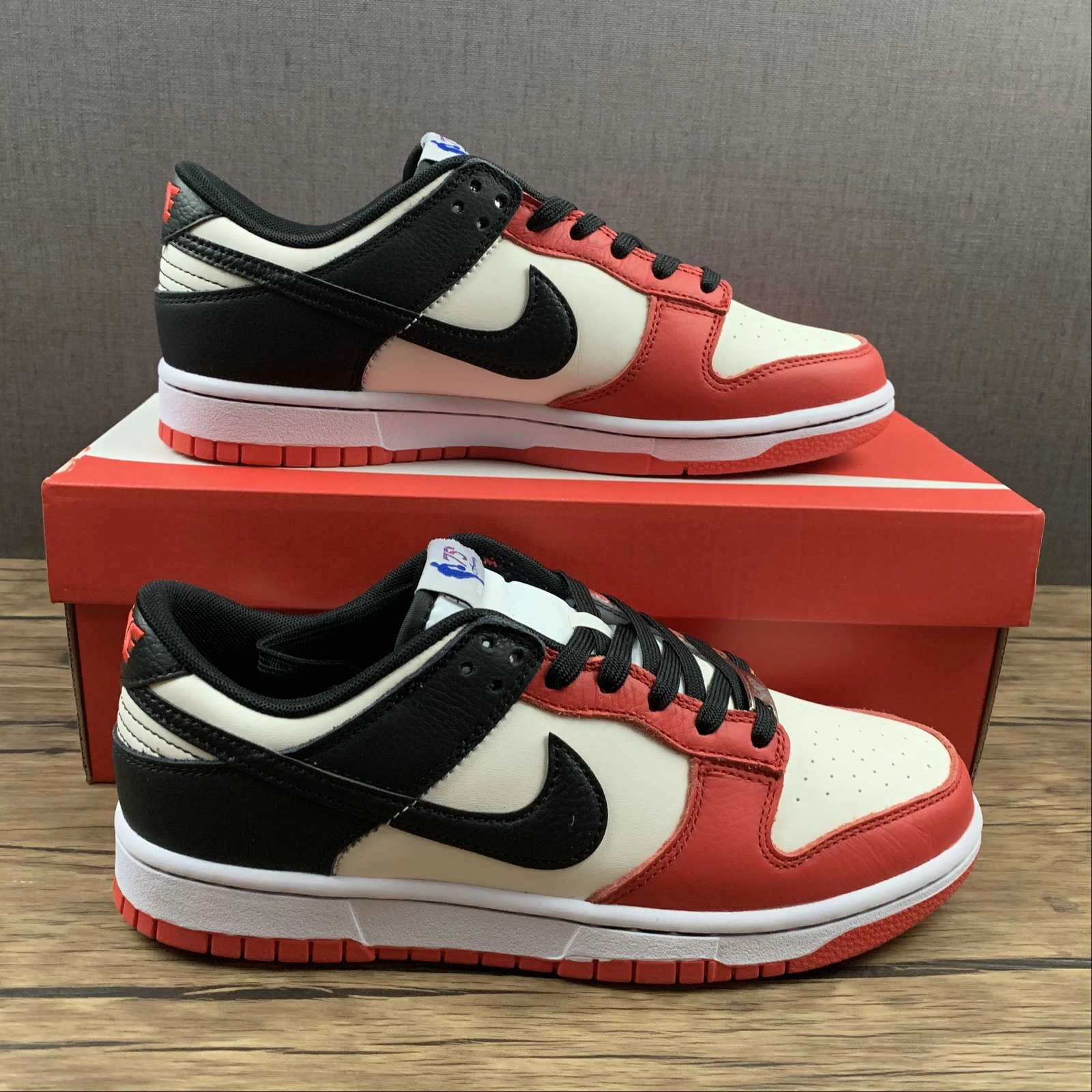 NBA x SB Dunk Low EMB 75th Anniversary White Black Chile Red DD3363-100 Foot Contouring