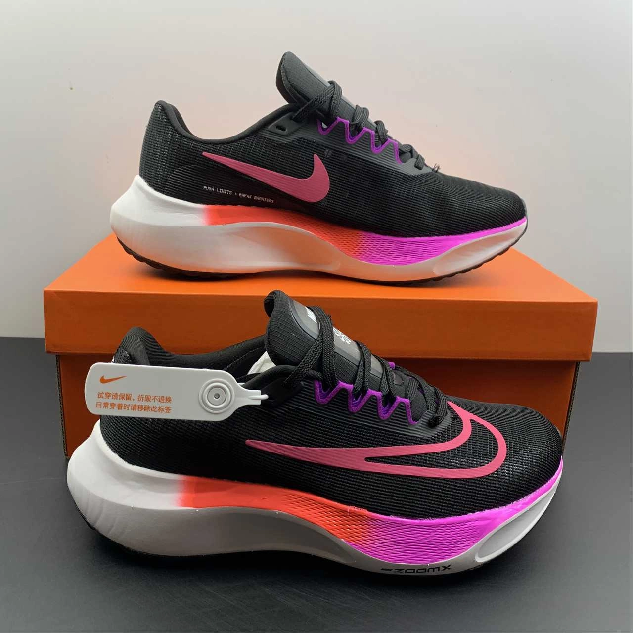 Zoom Fly 5 Black White-Pink DM8968-700 Zero drop Midfoot Lock