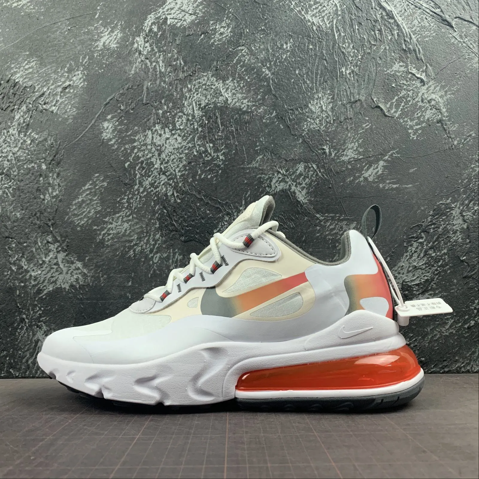Air Max 270 React Peak White Huge Gray Smoky Grey Mtlc Gold CD6615-100 running shoes with traction pattern