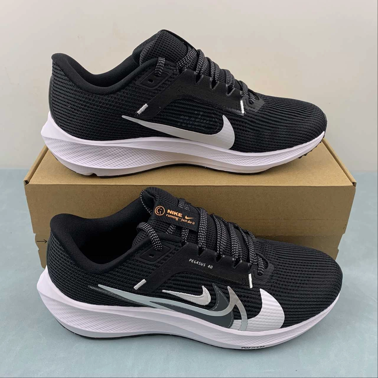Air Zoom Pegasus 40 PRM Quadruple Swoosh Black White Bright Mandarin Multi-Color FB7179-001 Heel drop encourages upright posture during drills