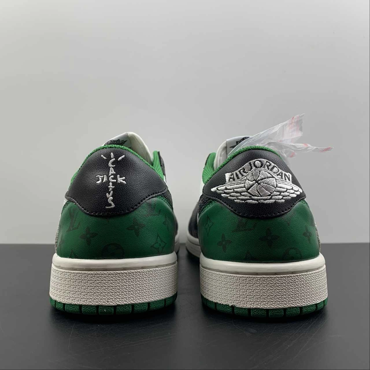 Air Jordan 1 Retro Low OG SP ??Travis Scott and Louis Vuitton?? Black Green LV DM7866-553 Flex grooves Ultra-soft fit