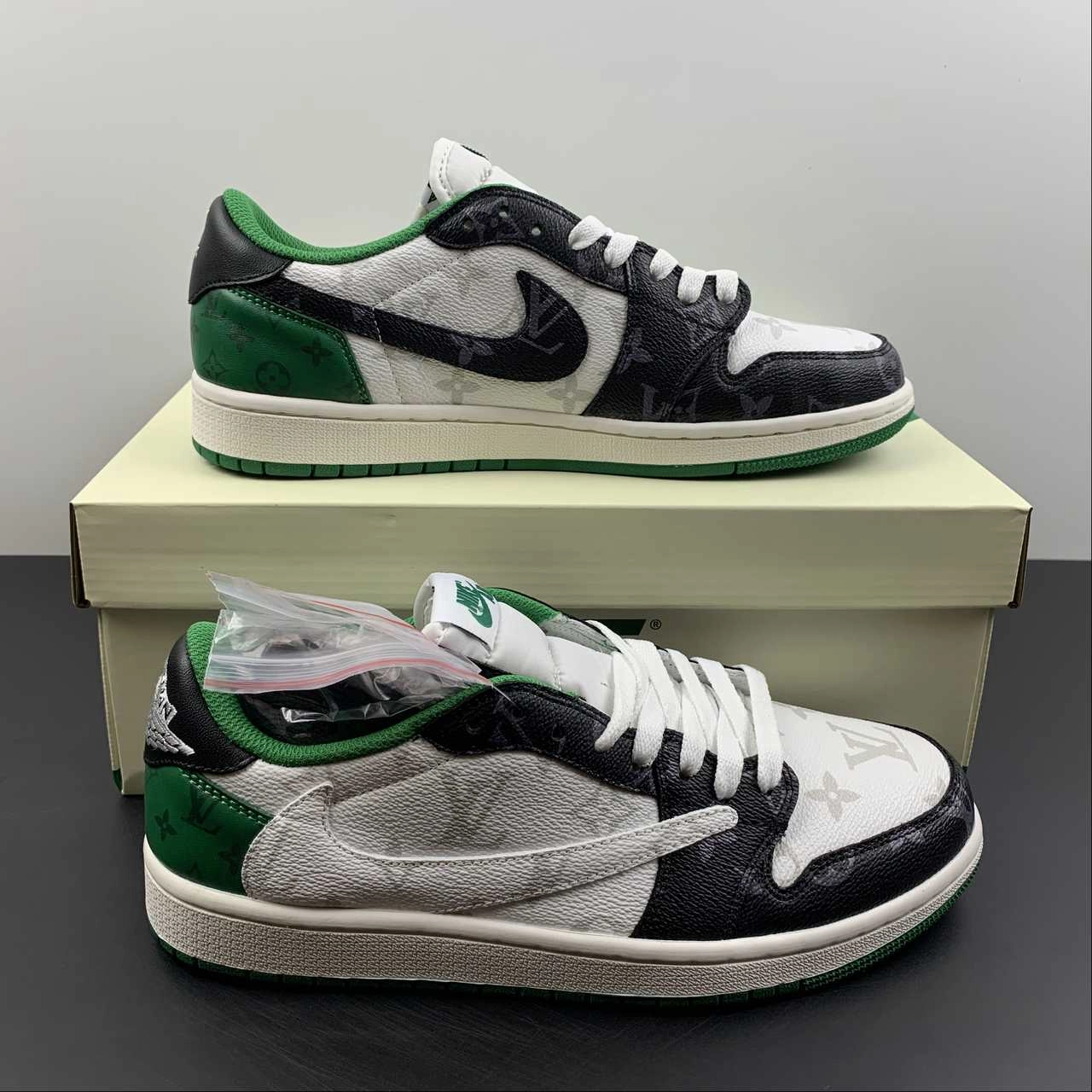 Air Jordan 1 Retro Low OG SP ??Travis Scott and Louis Vuitton?? Black Green LV DM7866-553 Energy Drive Low Support