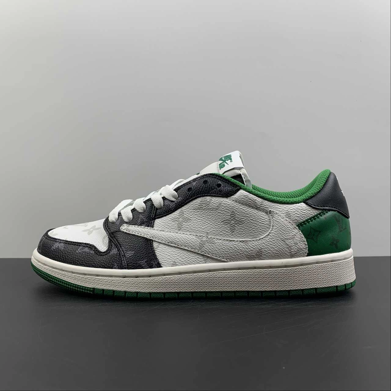 Casual Edge Trainer Shoes Air Jordan 1 Retro Low OG SP ??Travis Scott and Louis Vuitton?? Black Green LV DM7866-553