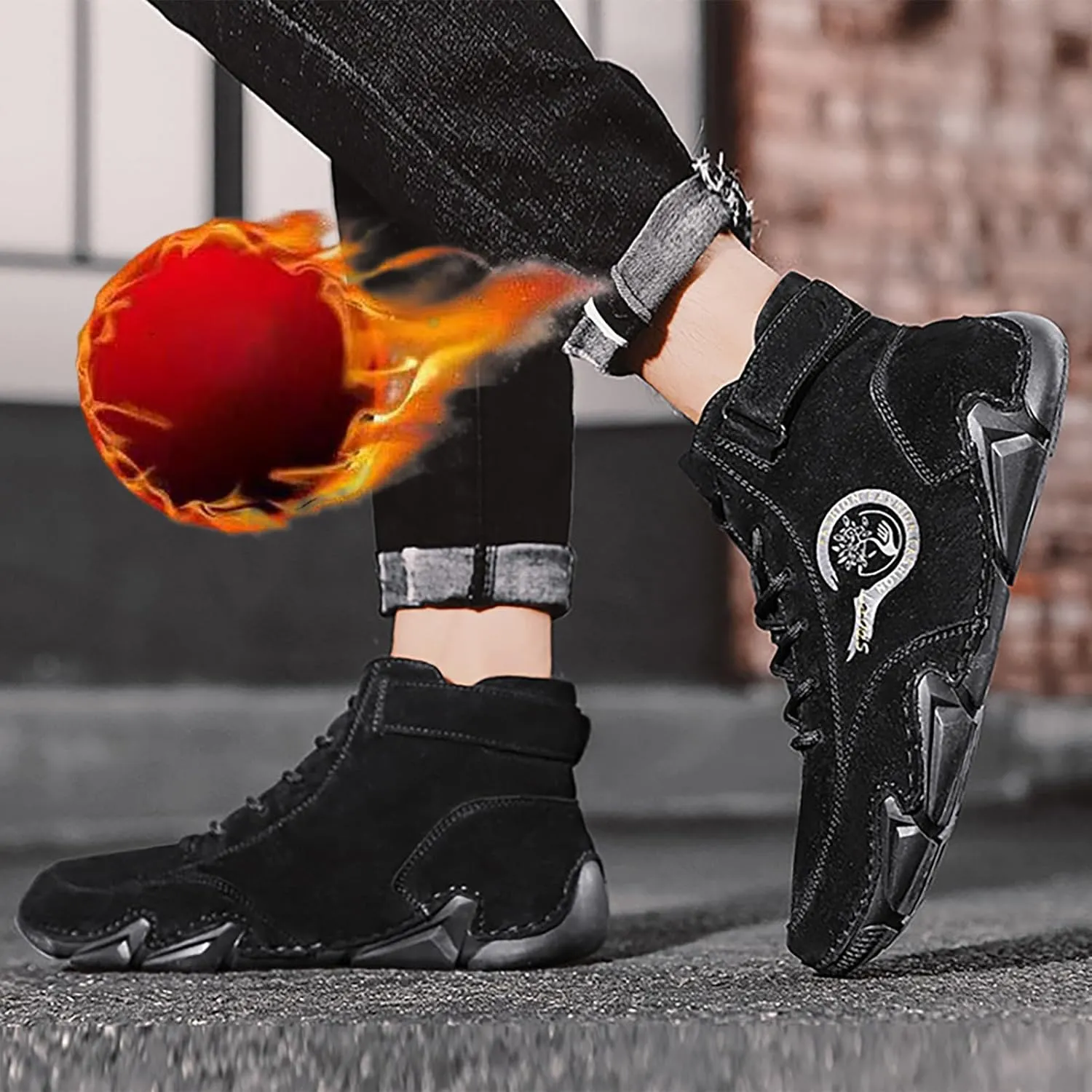 New Winter Men's Padded Leather Korean High Top Hook Loop Short Boots Sport Shoes Chaos Sneaker Men