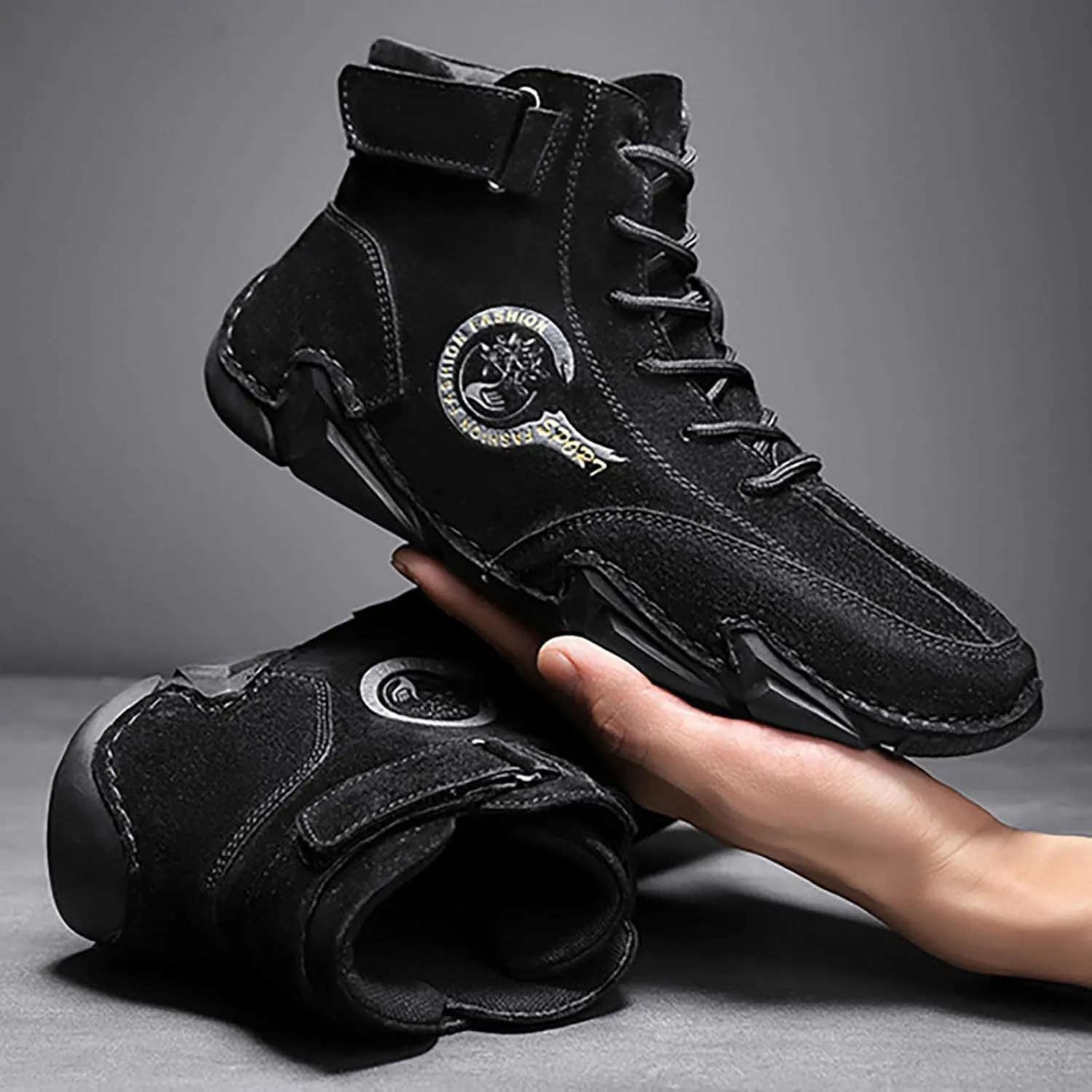 New Winter Men's Padded Leather Korean High Top Hook Loop Short Boots Sport Shoes Chaos Sneaker Men