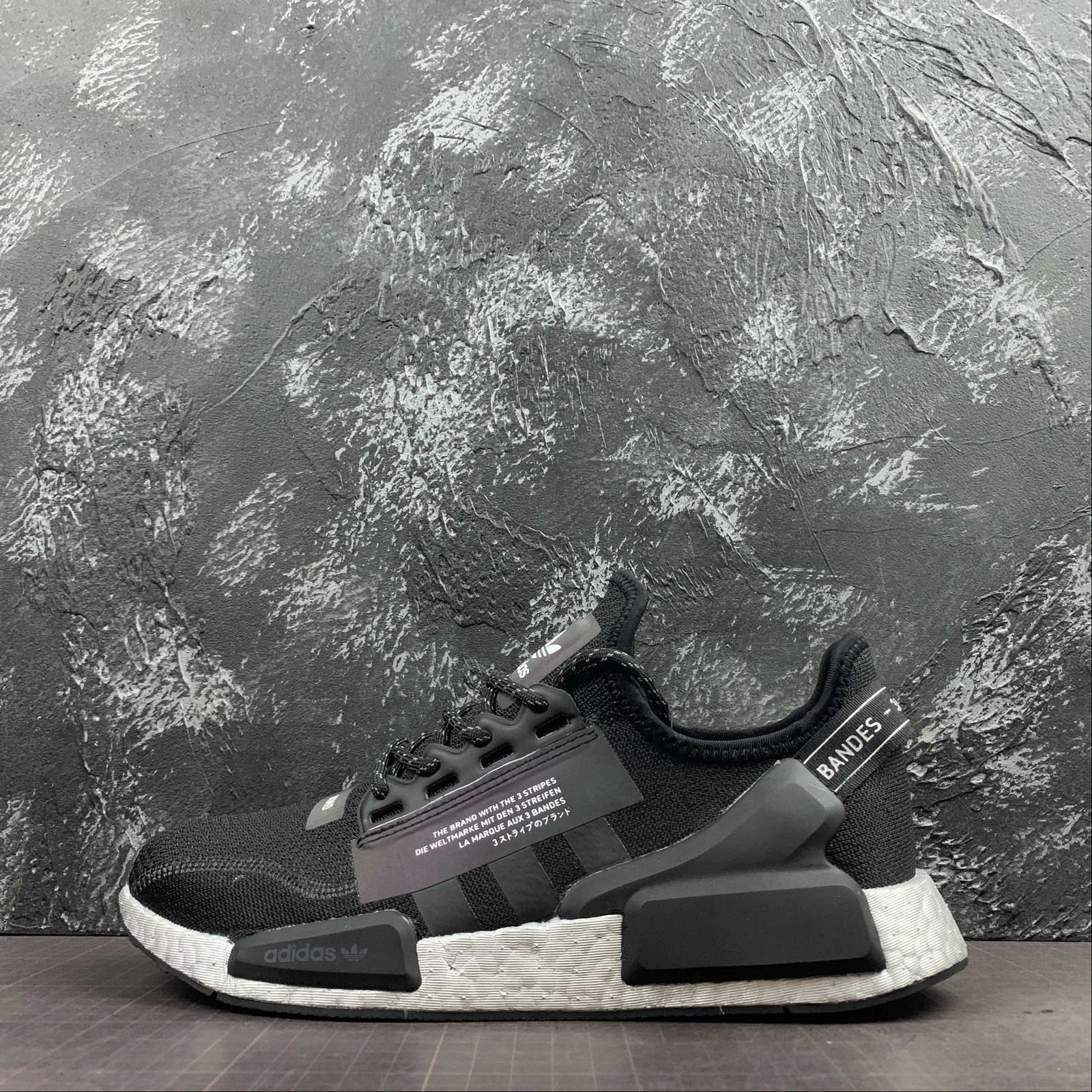 outdoor running shoe components Adidas NMD R1 V2 Black and White