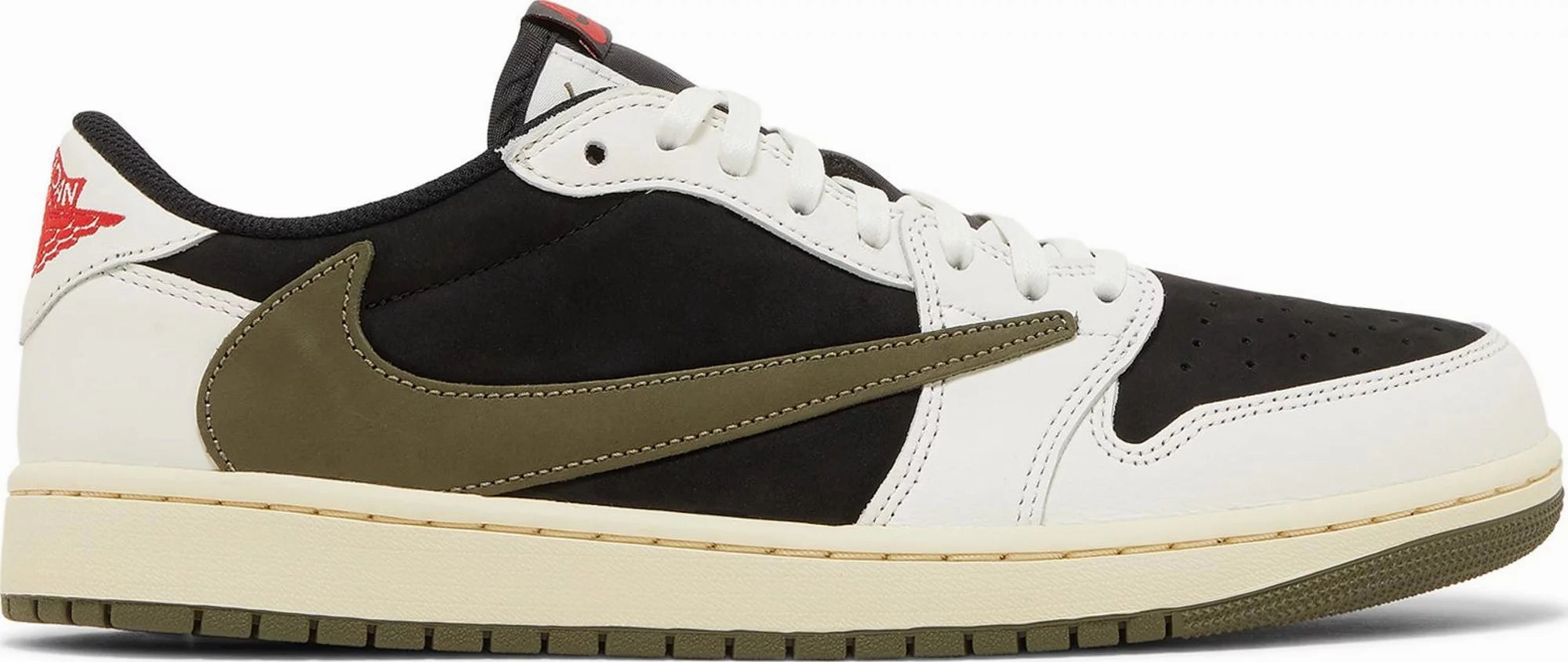 Soft Traction Sneaker Discounts Nike Jordan 1 Low x Travis Scott Olive W
