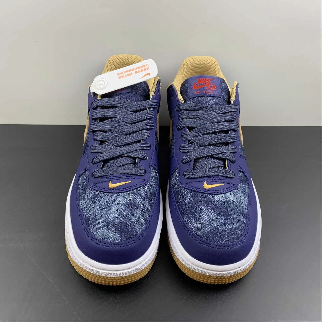 Air Force 1 07 Low Denim Blue Brown White Gold DD1259-400 High Top Design Non-slip Fit