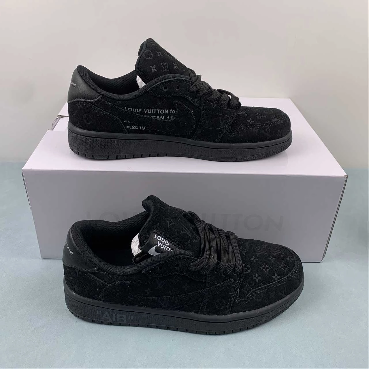 Off-White x Travis Scott x LV x Air Jordan 1 Low Black MS0232 Stretch Laces