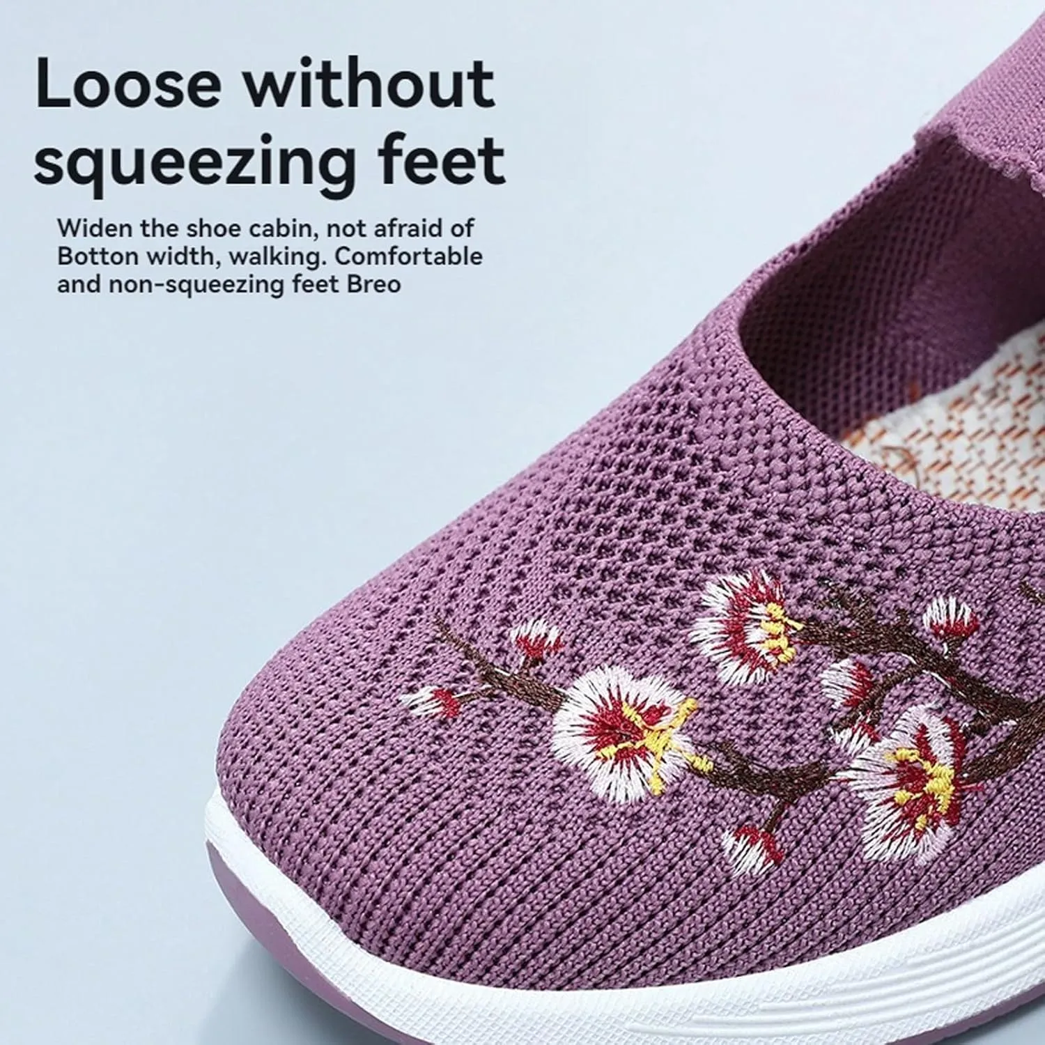 Orthopedic Shoes for Women Fashion Floral Embroidery Walking Shoes Arch Support Mesh Breathable Arch Support Slip-On Light Air Cushion Orthopedic Sneakers Diabetic Shoe