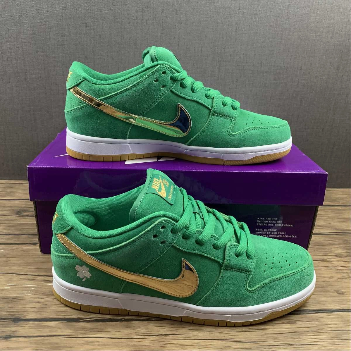 SB Dunk Low PRO St Patricks Day Green Gold White BQ6817-303 Refined Look LightweightSole