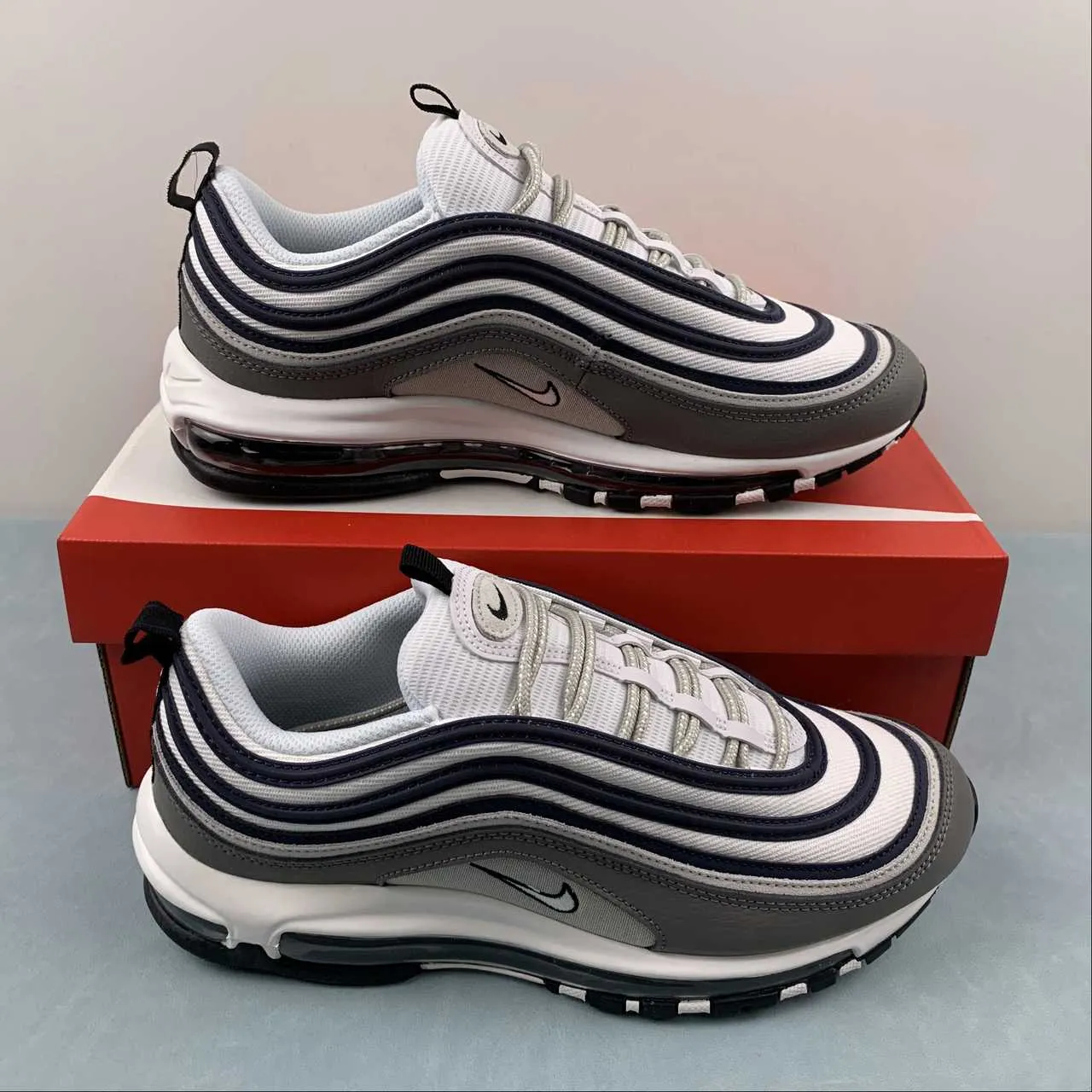 Air Max 97 Georgetown White Grey Navy DV7421-001 running with sunglasses comfortable - experience - satisfaction shoes