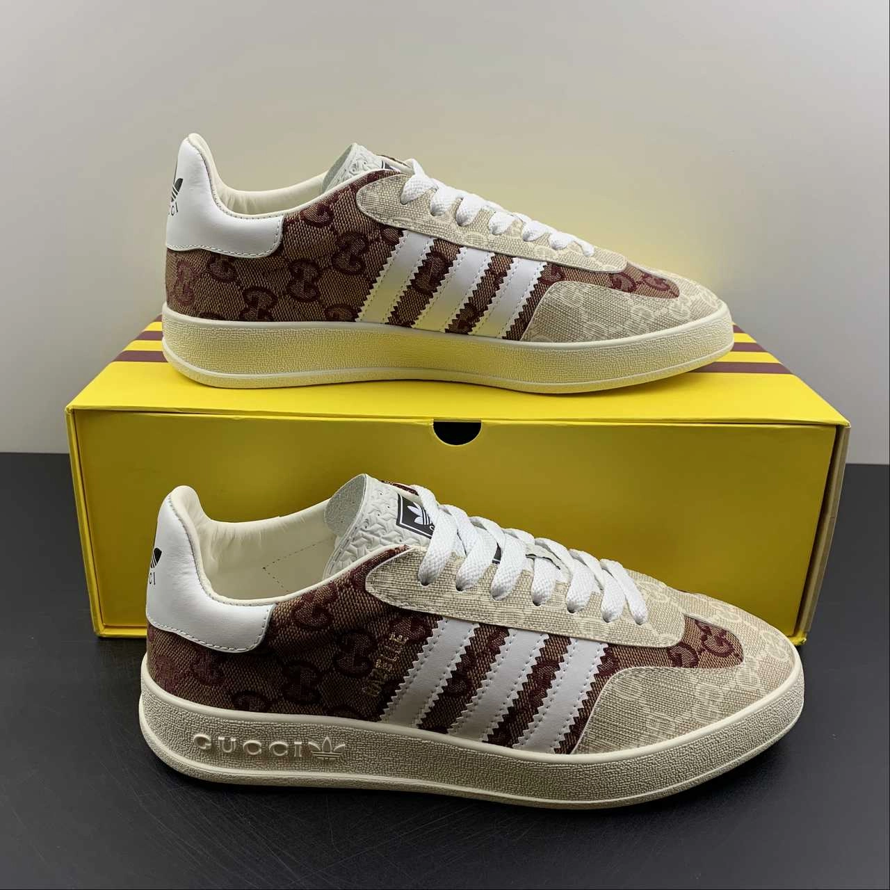 hook - and - loop Flexible Arch Adidas x Gucci Gazelle Beige Brown White
