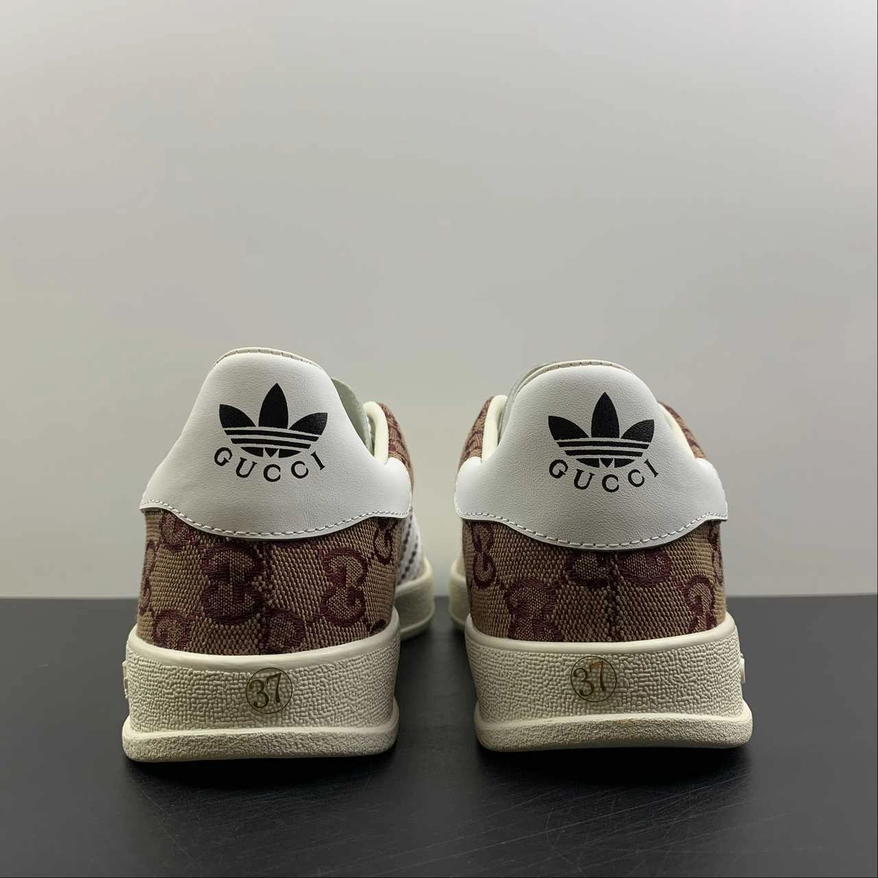 windproof jackets running on a gravel road Adidas x Gucci Gazelle Beige Brown White