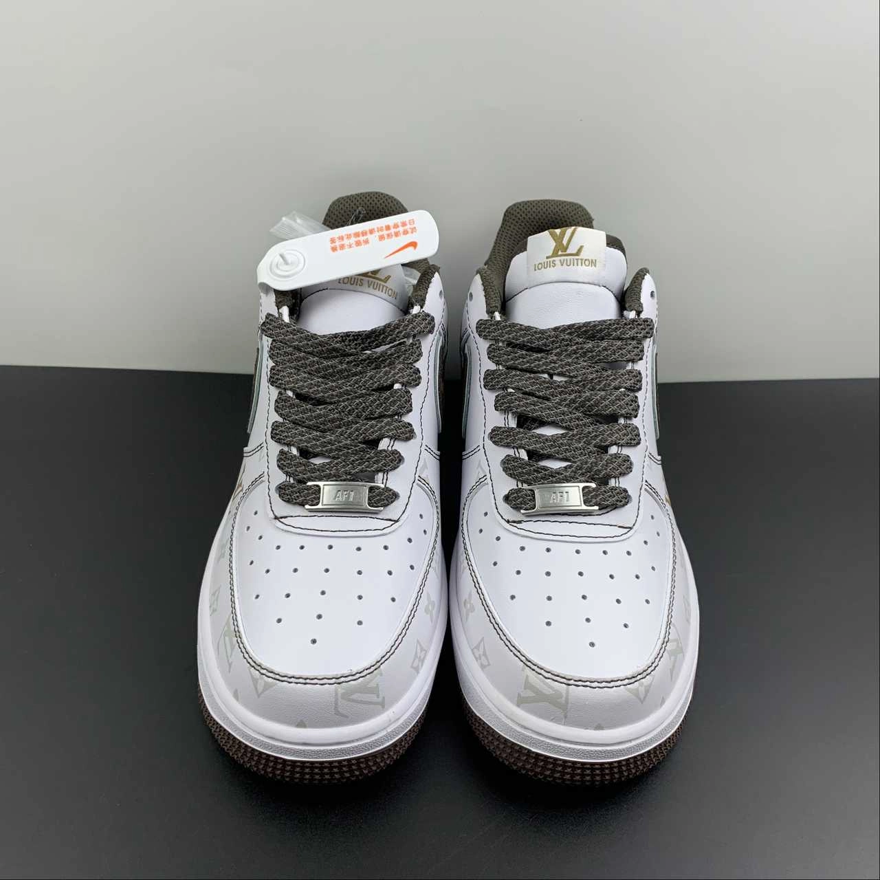 LV x Air Force 1 07 Low White Brown Metallic Gold BS8805-601 Step Smart