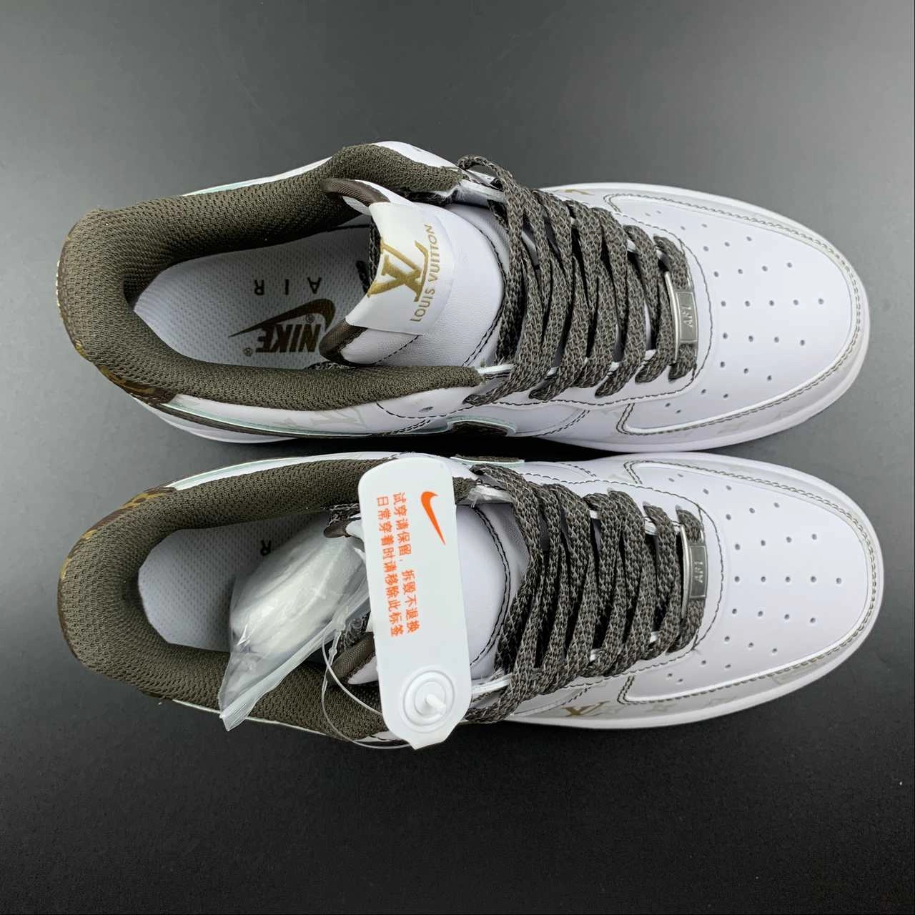 LV x Air Force 1 07 Low White Brown Metallic Gold BS8805-601 Morning Ready Monochrome Style