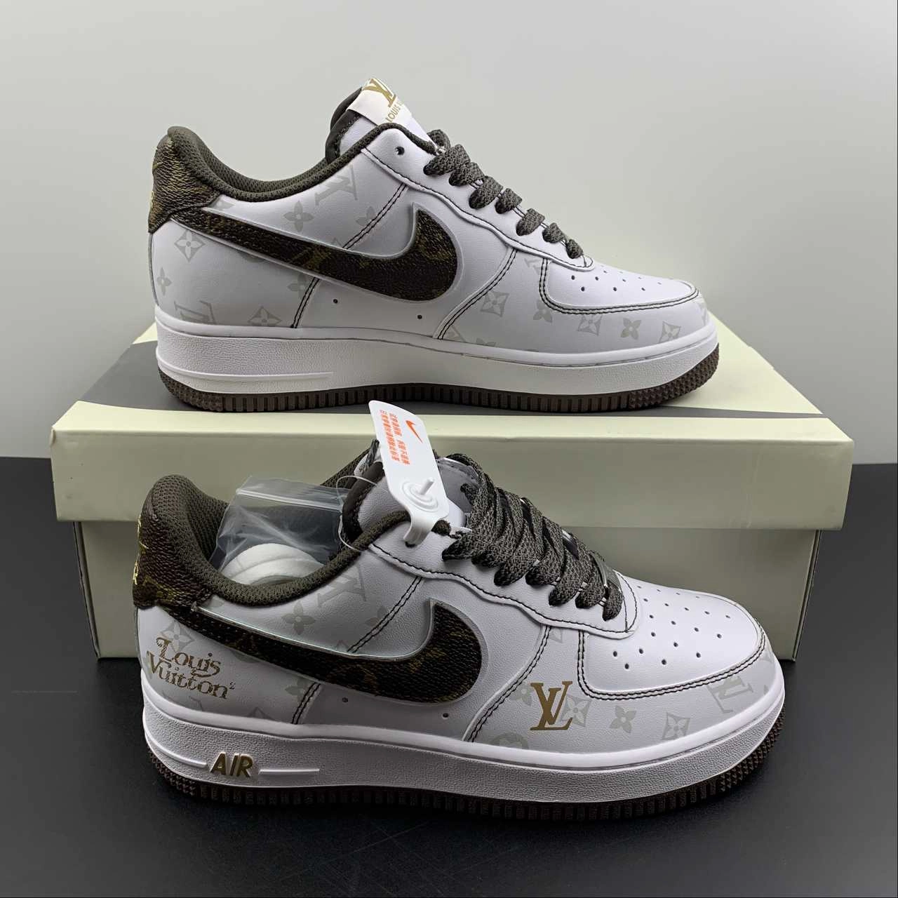 Light Fit LV x Air Force 1 07 Low White Brown Metallic Gold BS8805-601