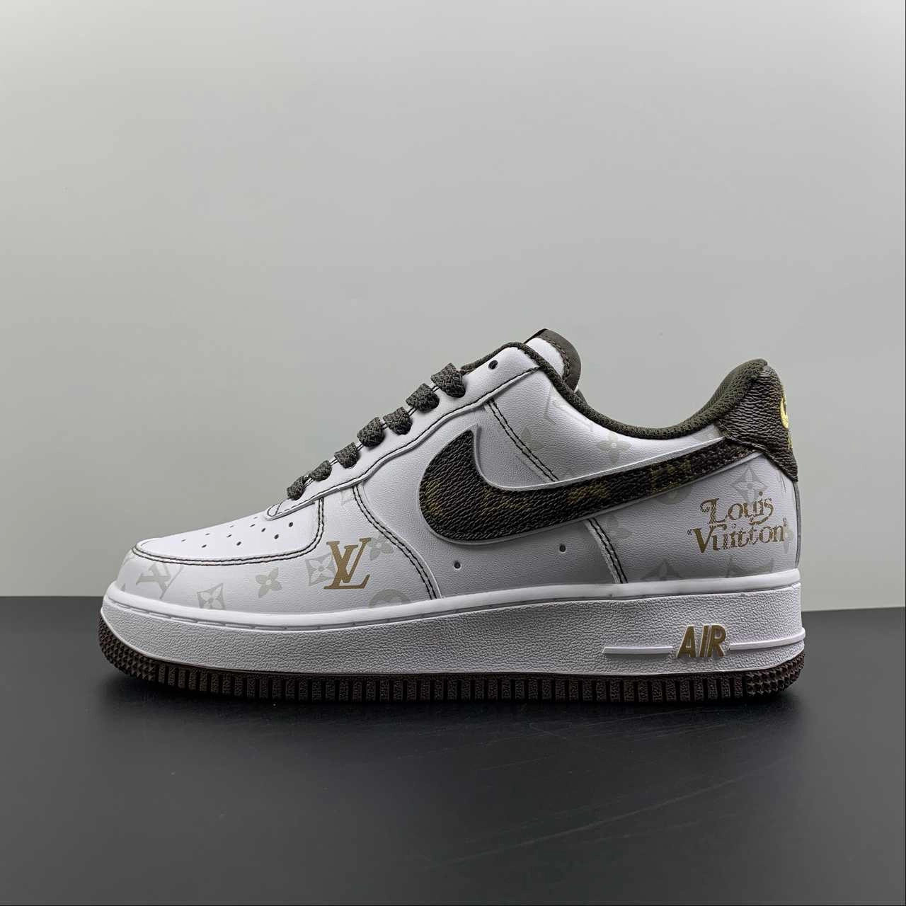 LV x Air Force 1 07 Low White Brown Metallic Gold BS8805-601 Foot Grace Soft Edge