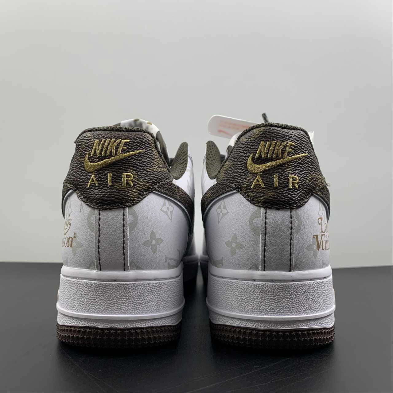 LV x Air Force 1 07 Low White Brown Metallic Gold BS8805-601 Sea Aqua