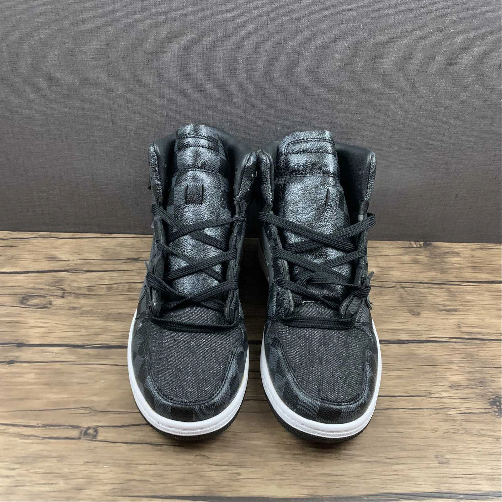 Air Jordan 1 High OG SE NRG OW Louis Vuitton Black Steel Grey Grid Thermoregulating Liner TPR Outsole