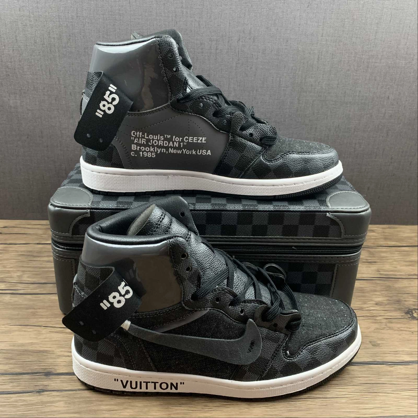 Casual Shoes Relax Days Air Jordan 1 High OG SE NRG OW Louis Vuitton Black Steel Grey Grid