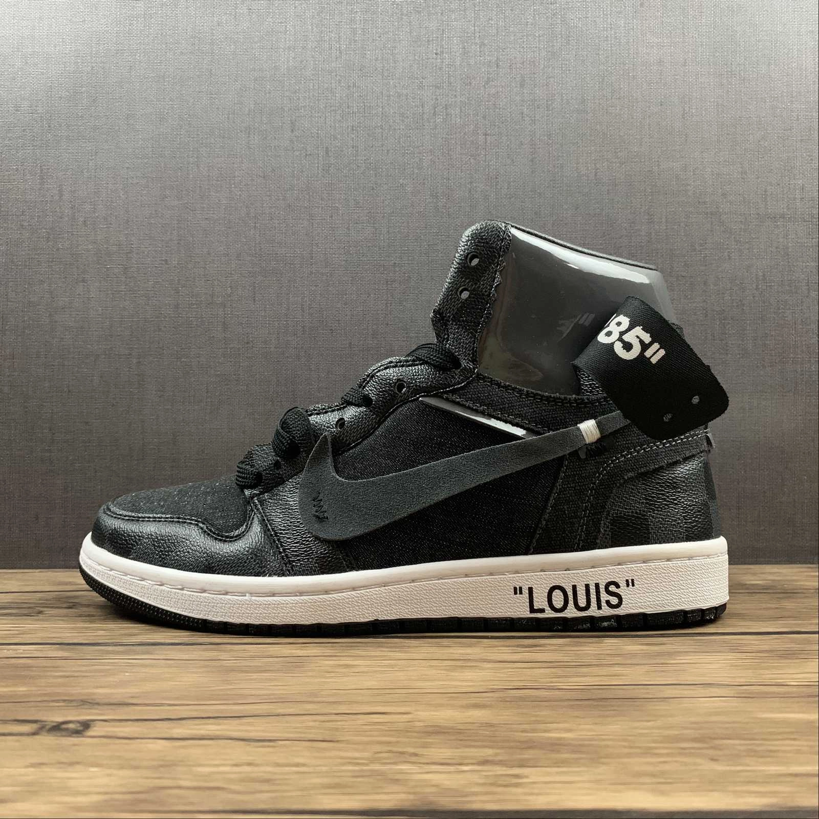 Molded Heel Cushion WideFit Air Jordan 1 High OG SE NRG OW Louis Vuitton Black Steel Grey Grid